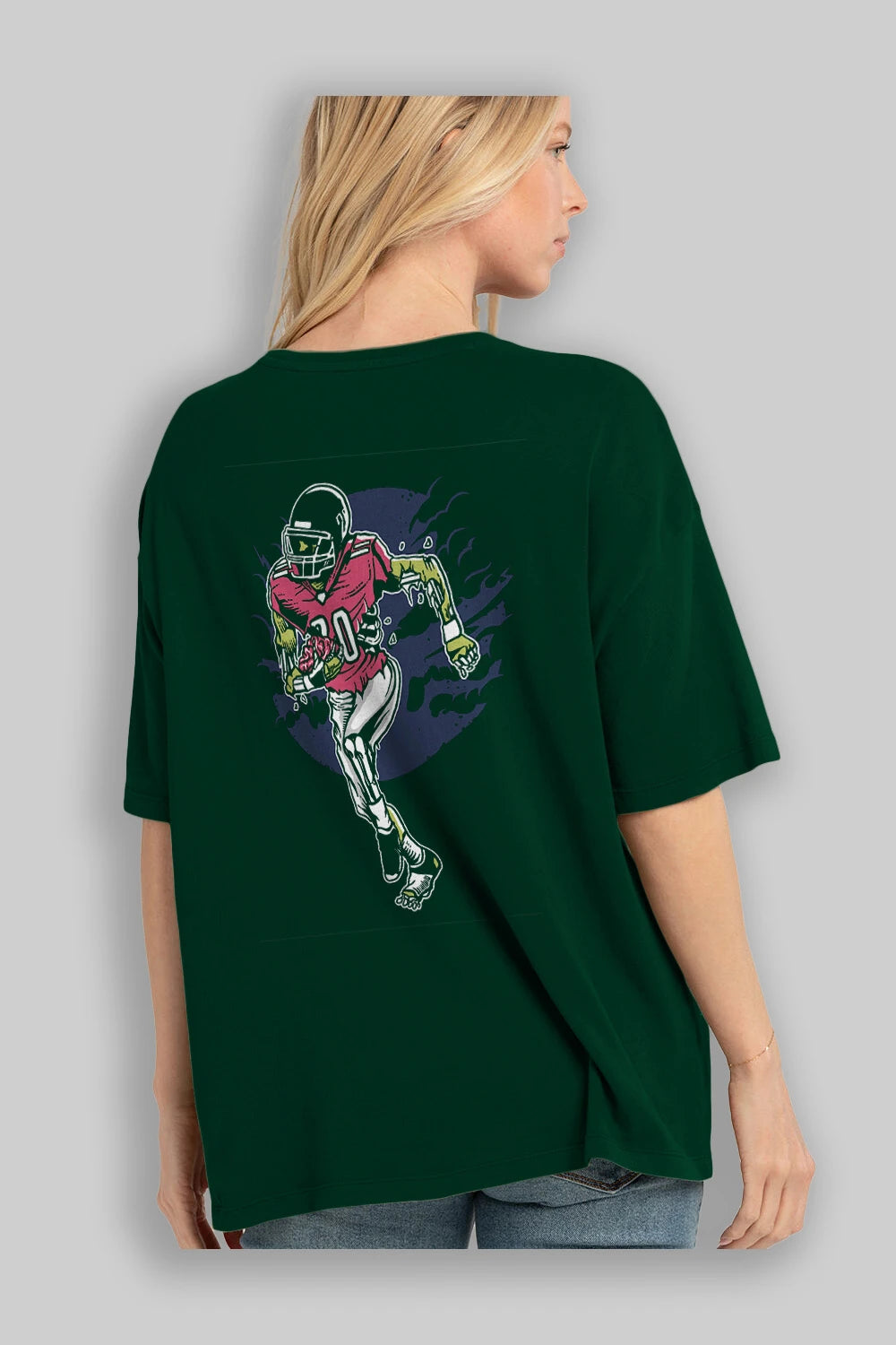 Zombie Football Arka Baskılı Oversize t-shirt Erkek Kadın Unisex %100 Pamuk