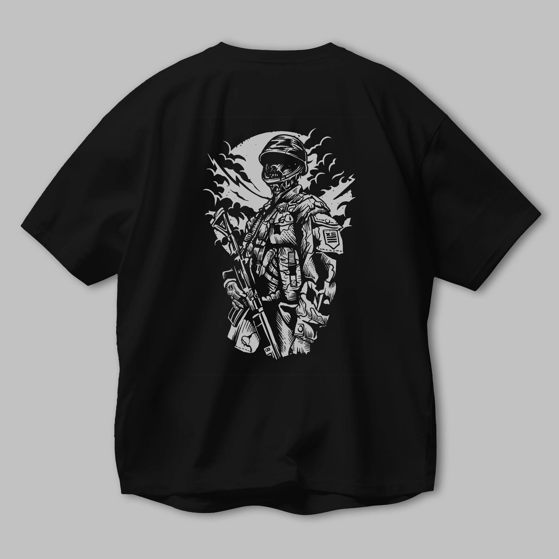 Zombie Soldier Arka Baskılı Oversize t-shirt Erkek Kadın Unisex %100 Pamuk
