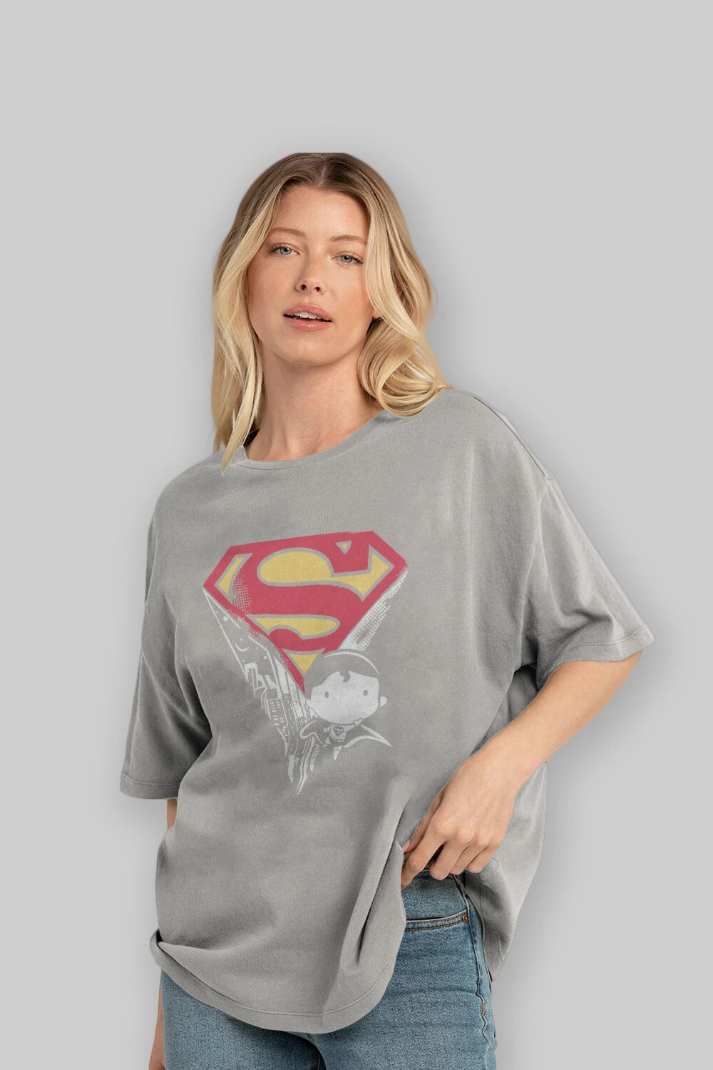 Superman Ön Baskılı Oversize t-shirt Erkek Kadın Unisex %100 Pamuk Bisiklet Yaka tişort