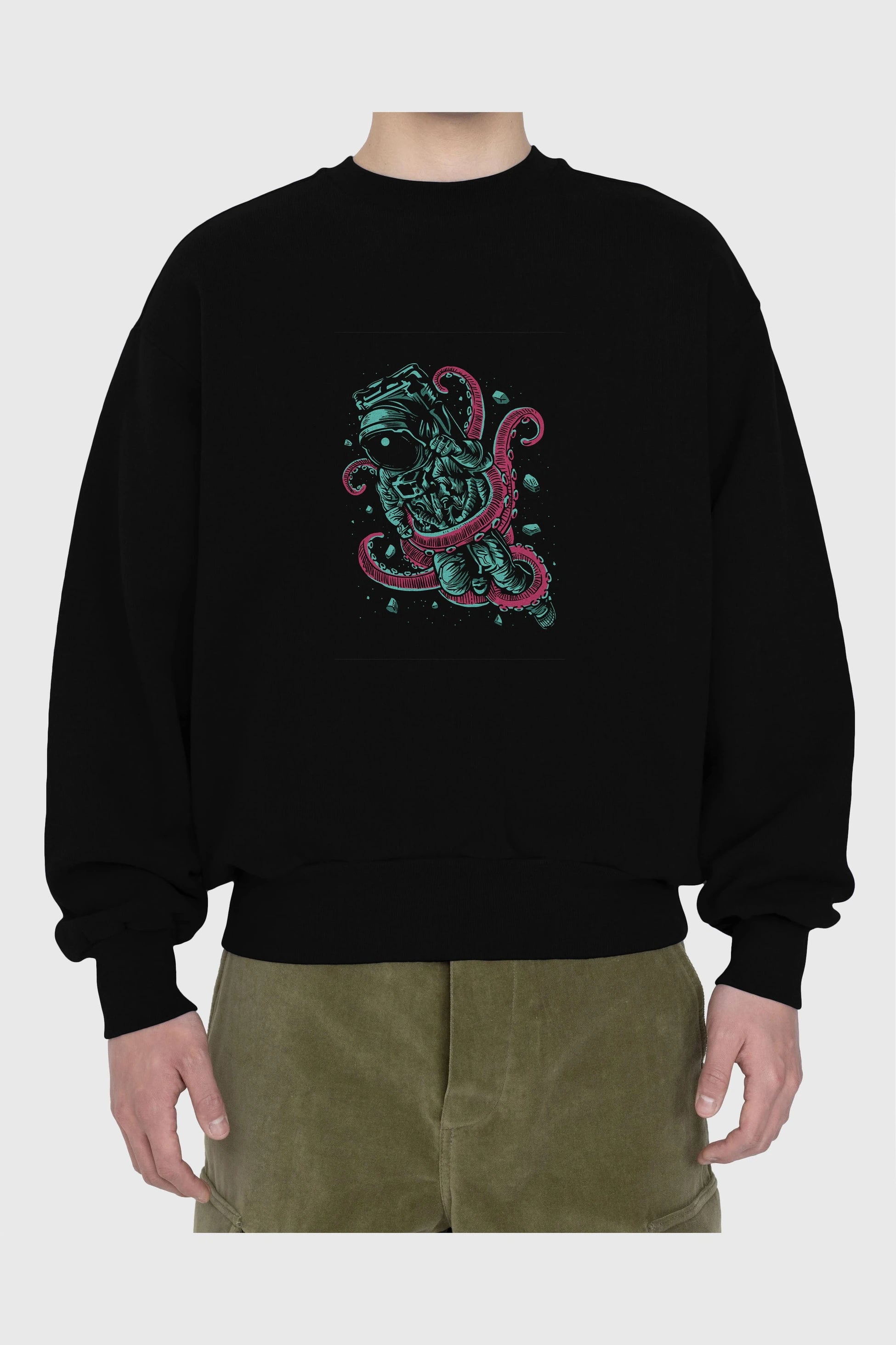 Astronaut Octopus Ön Baskılı Oversize Sweatshirt Erkek Kadın Unisex