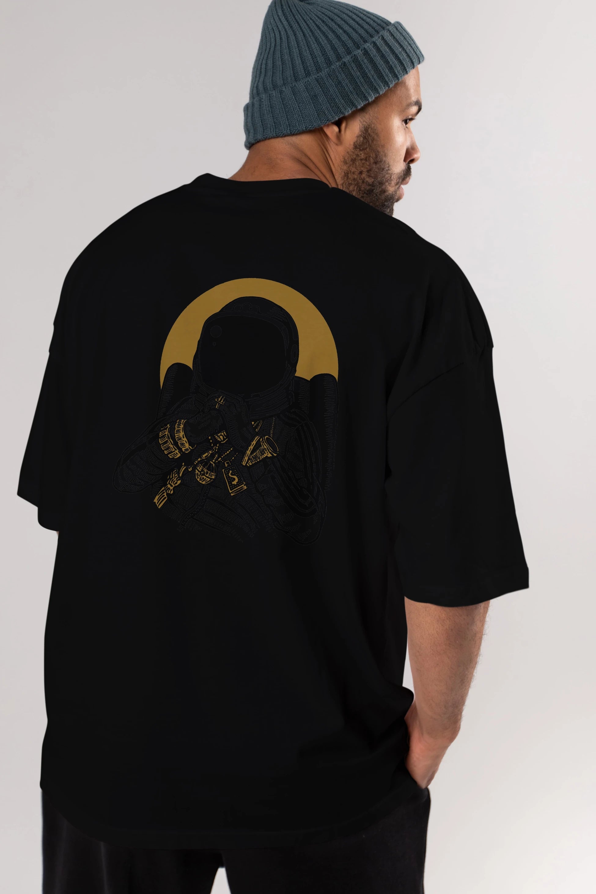 Space Dee Jay Arka Baskılı Oversize t-shirt Erkek Kadın Unisex %100 Pamuk