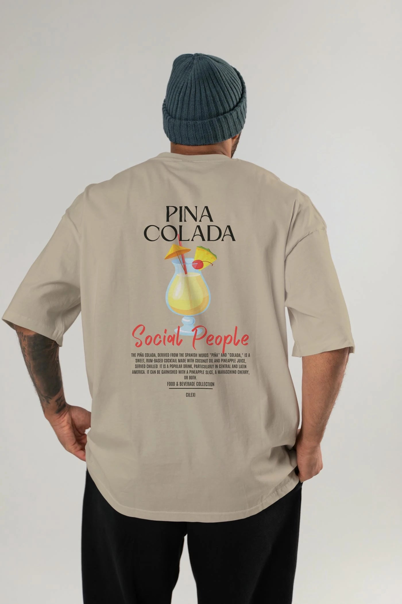 Pına Colada Kokteyl Serisi Baskılı Oversize t-shirt Erkek Kadın Unisex %100 Pamuk Bisiklet Yaka tişort