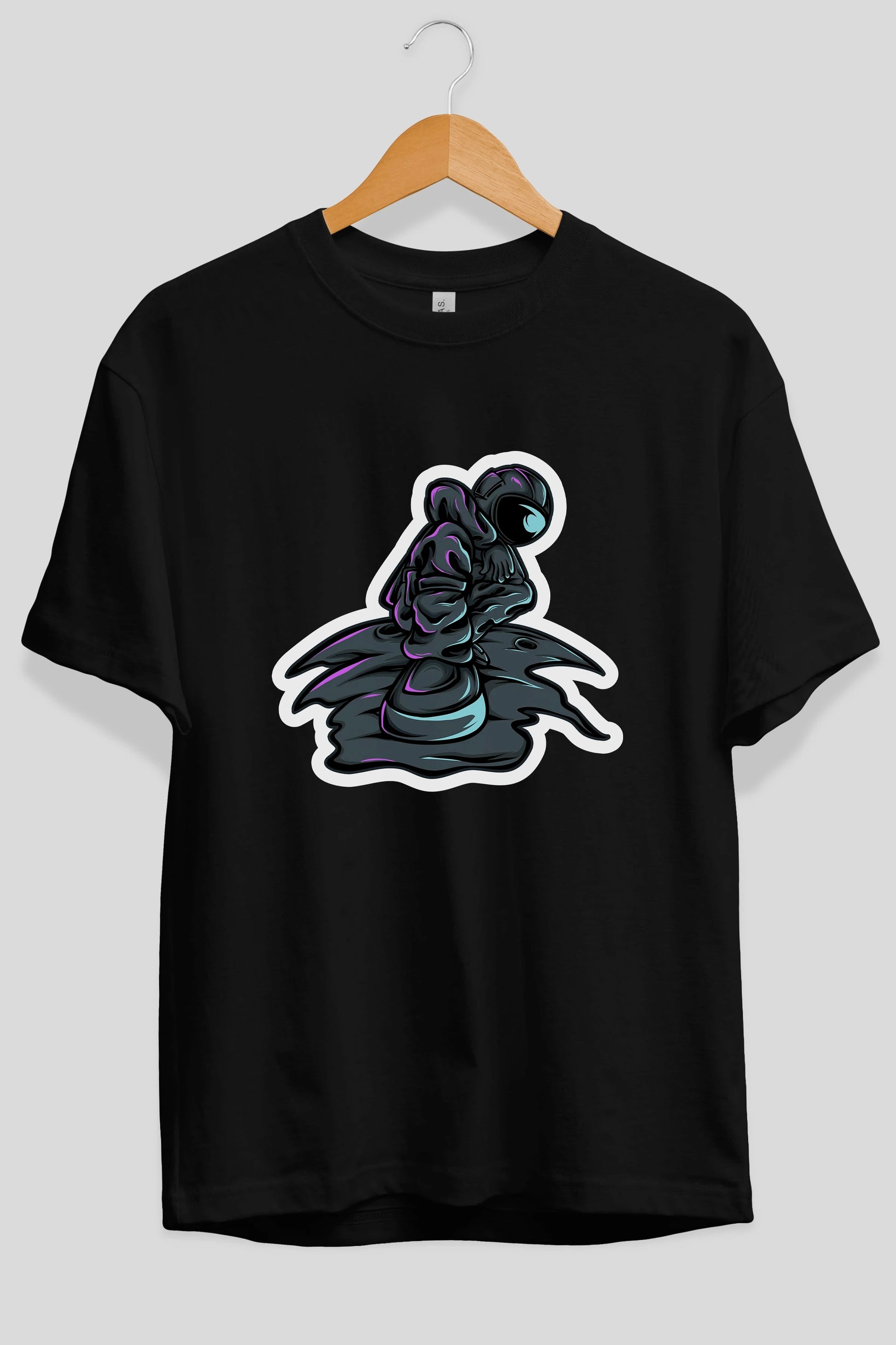 Stylish Astronaut Sticker Ön Baskılı Oversize t-shirt Erkek Kadın Unisex