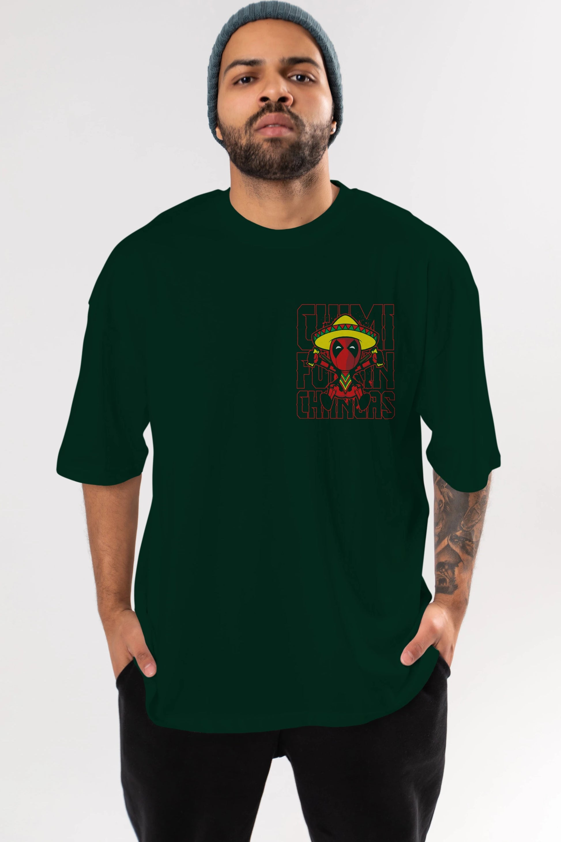 Deadpool (14) Ön Sol Baskılı Oversize t-shirt Erkek Kadın Unisex %100 Pamuk Bisiklet Yaka tişort