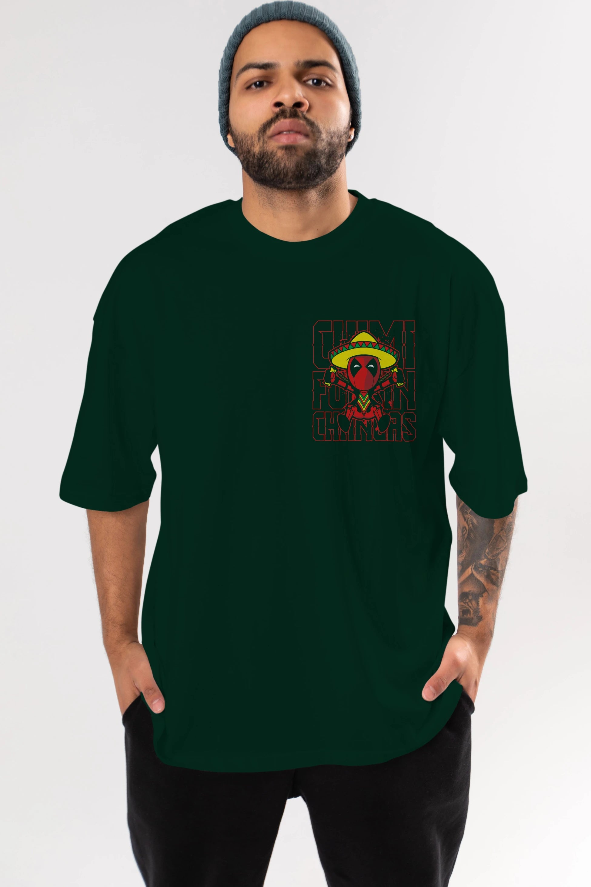 Deadpool (14) Ön Sol Baskılı Oversize t-shirt Erkek Kadın Unisex %100 Pamuk Bisiklet Yaka tişort