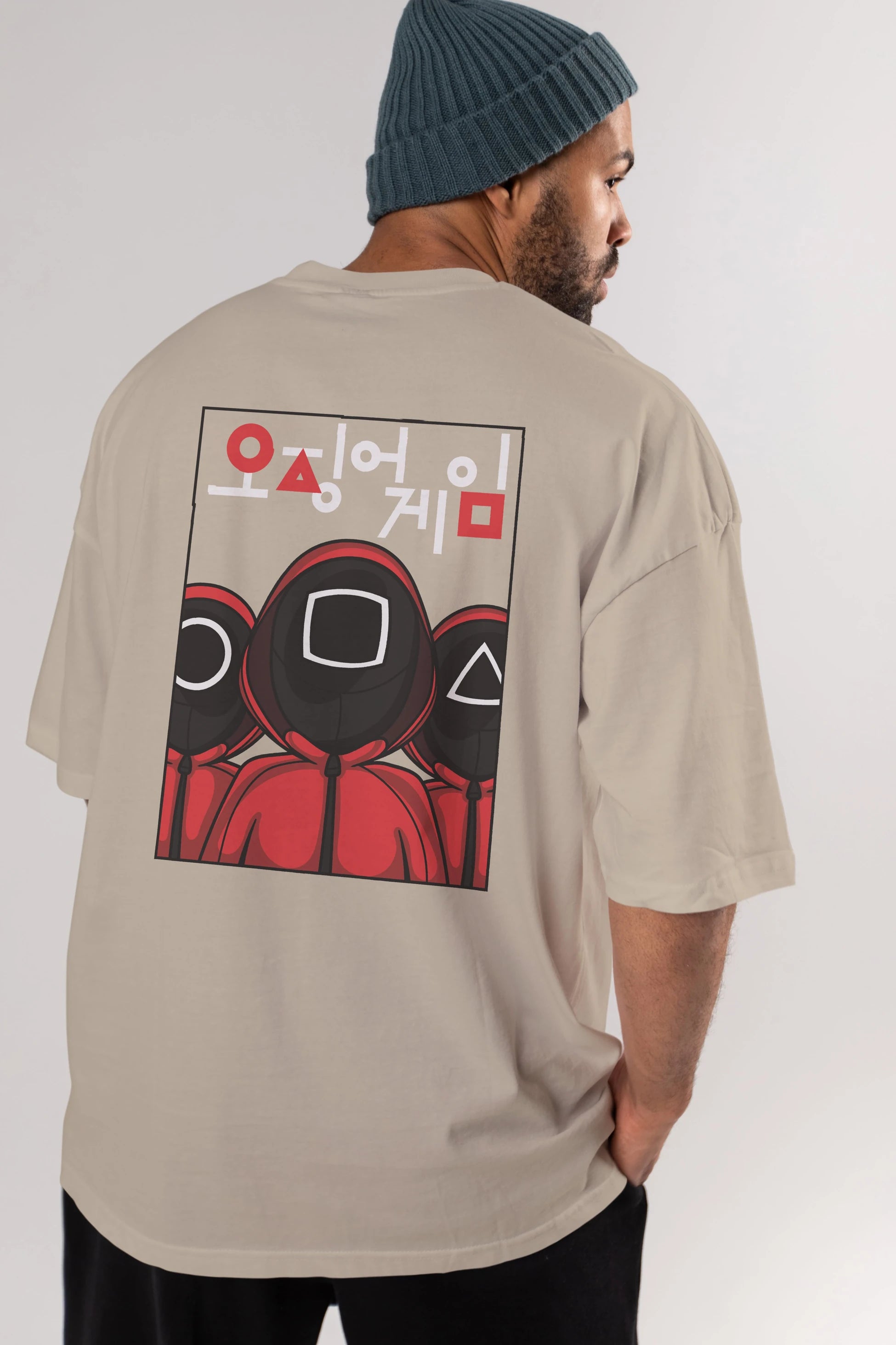 Squid Game (7) Arka Baskılı Oversize t-shirt Erkek Kadın Unisex %100 Pamuk Bisiklet Yaka tişort