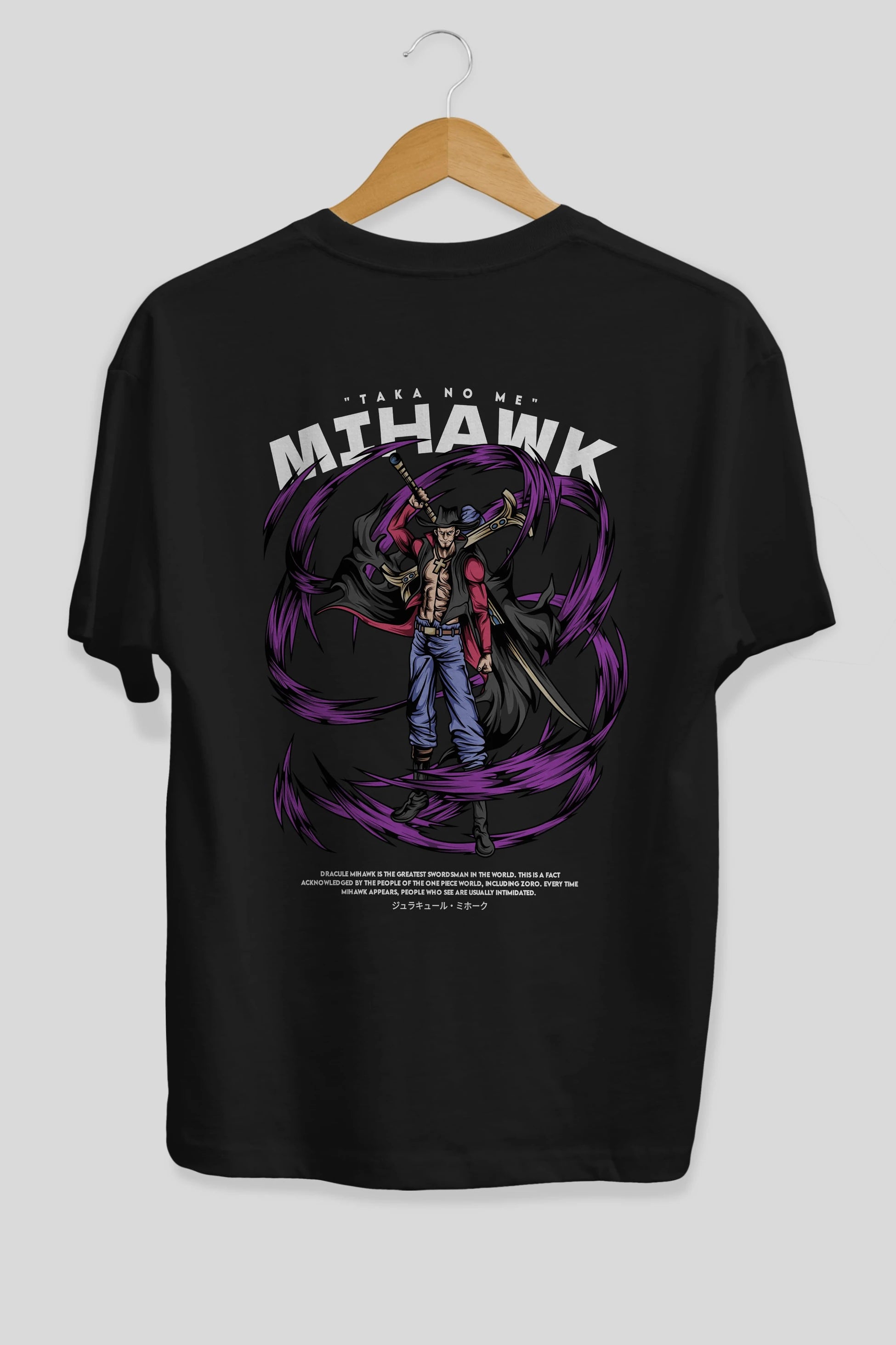 Mihawk Anime Arka Baskılı Oversize t-shirt Erkek Kadın Unisex