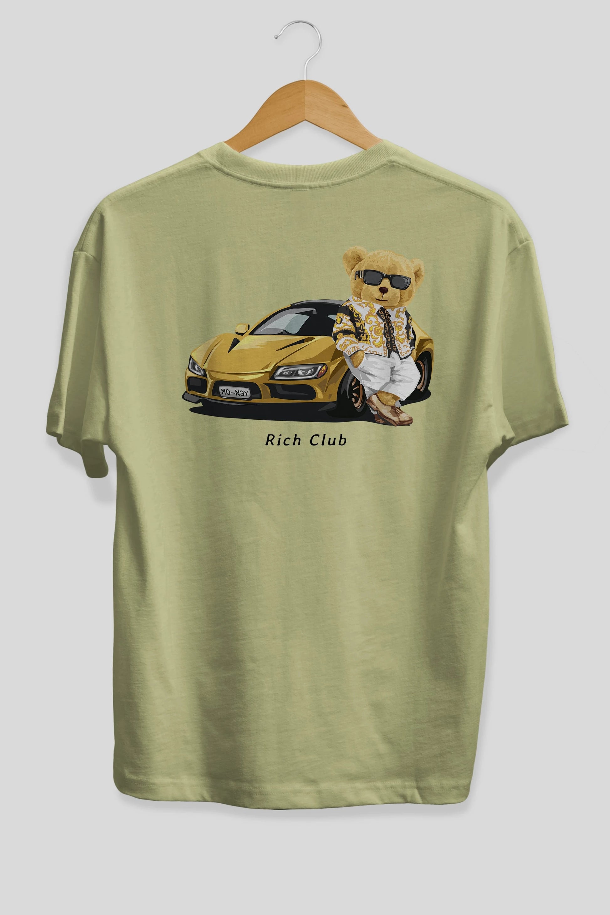 Teddy Bear Rich Club Arka Baskılı Oversize t-shirt Erkek Kadın Unisex %100 Pamuk