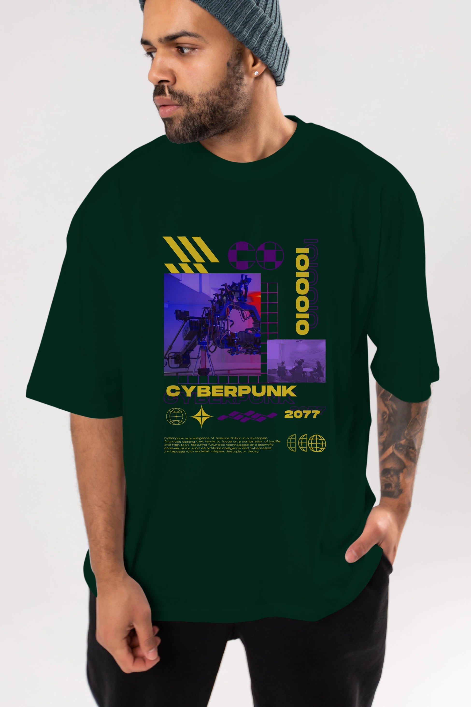 Cyberpunk Yazılı Ön Baskılı Oversize t-shirt Erkek Kadın Unisex