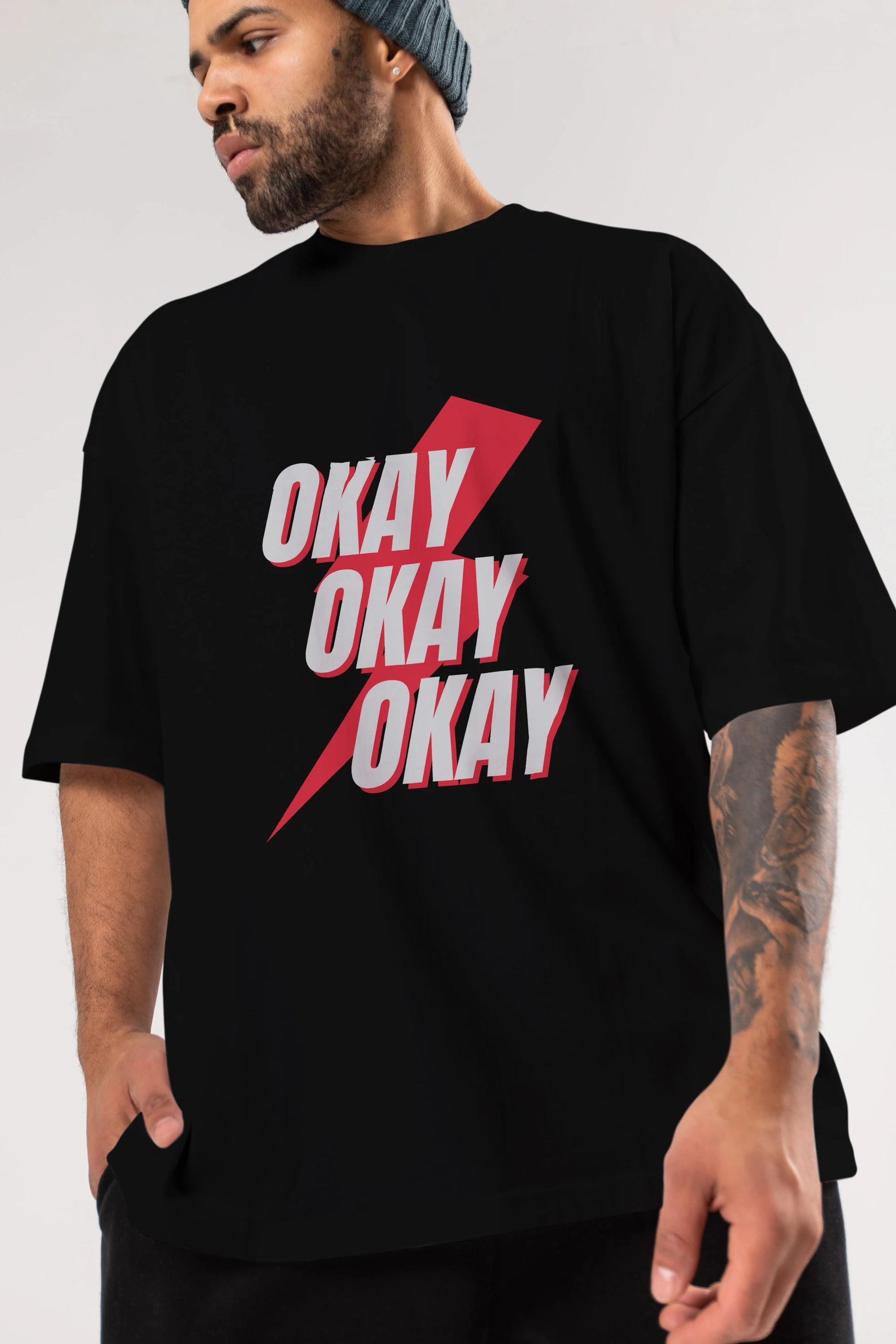 Okay Ön Baskılı Oversize t-shirt Erkek Kadın Unisex