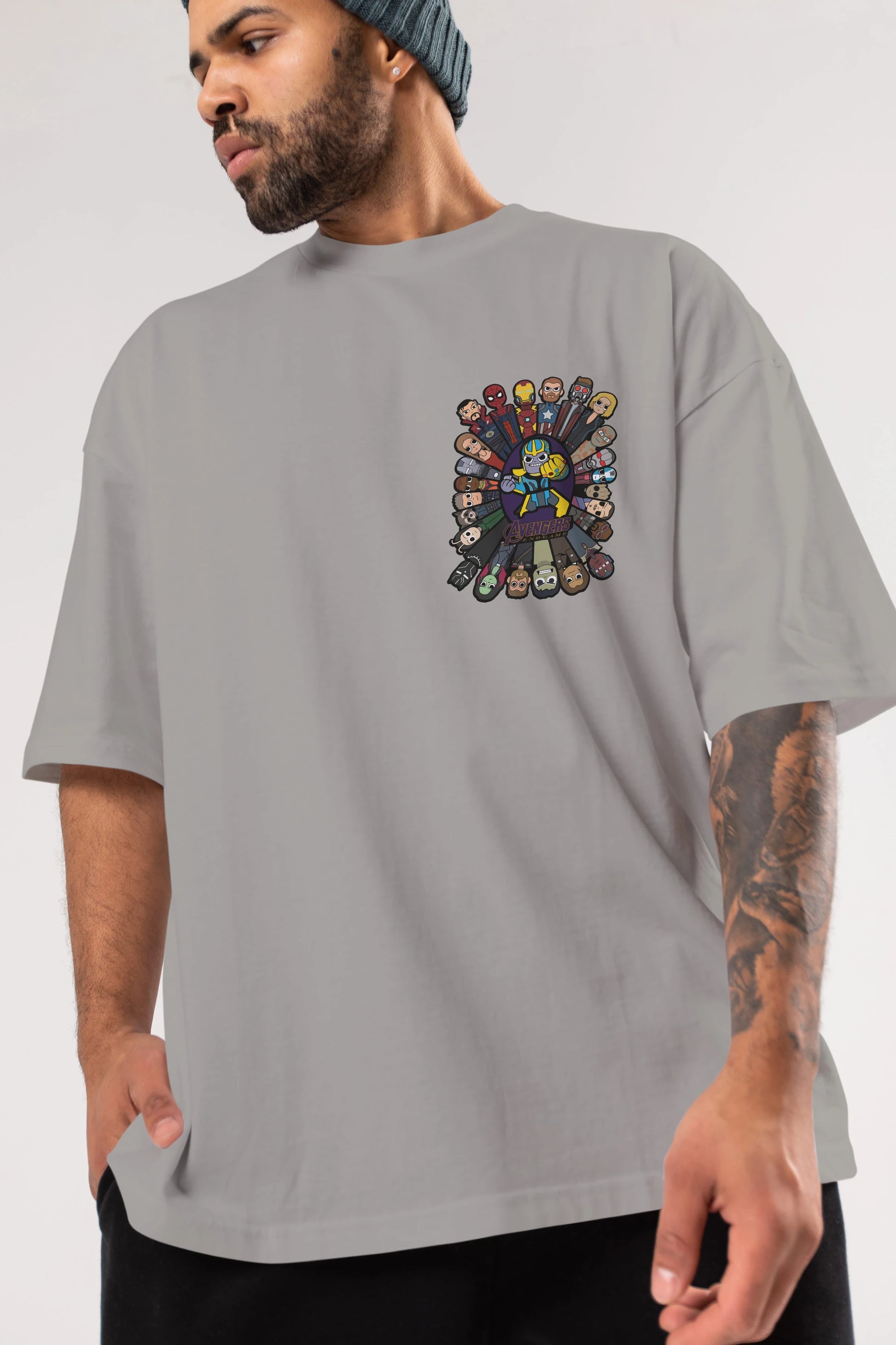 The Avengers (2) Ön Sol Baskılı Oversize t-shirt Erkek Kadın Unisex %100 Pamuk Bisiklet Yaka tişort