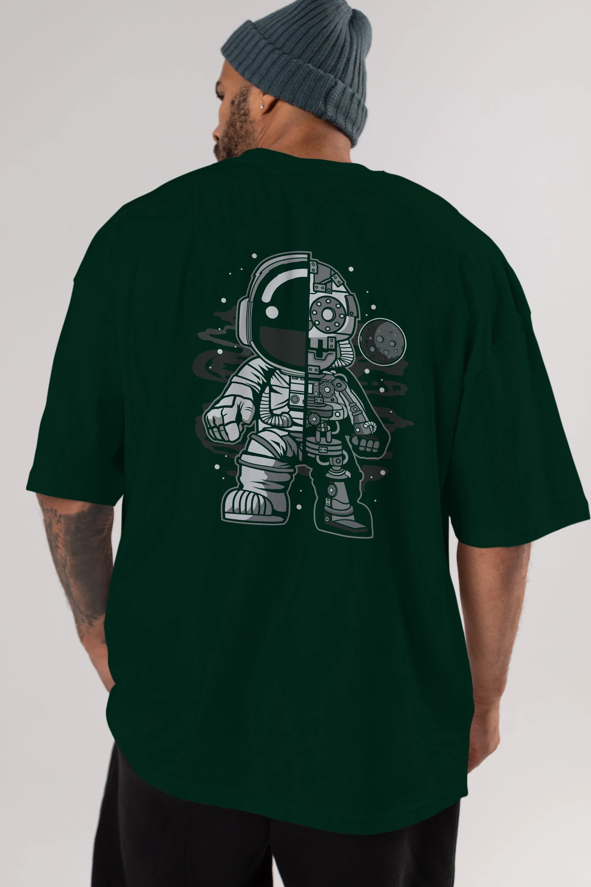 Astronaut Half Robot Arka Baskılı Oversize t-shirt Erkek Kadın Unisex