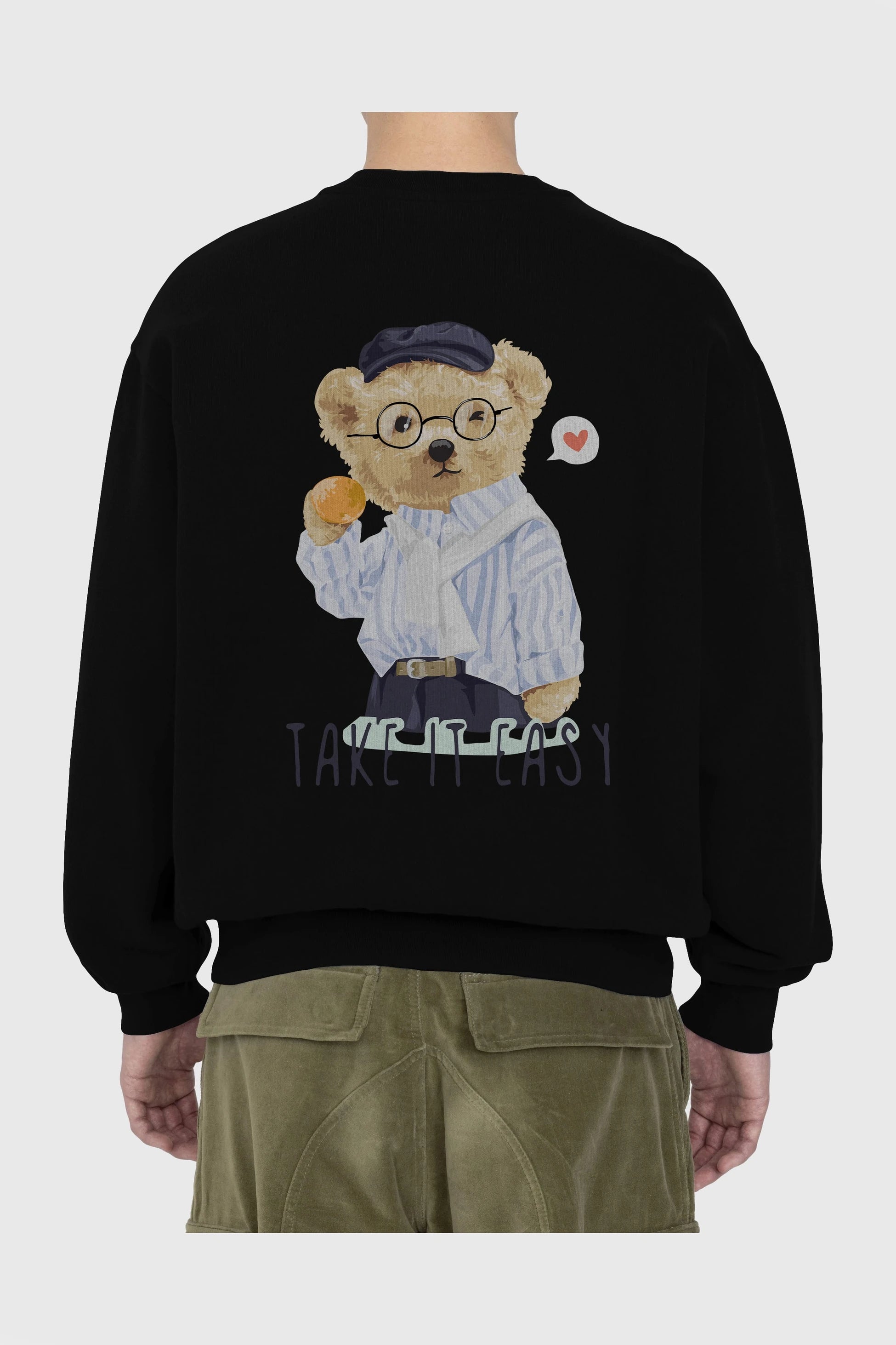 Teddy Bear Take it Easy Arka Baskılı Oversize Sweatshirt Erkek Kadın Unisex