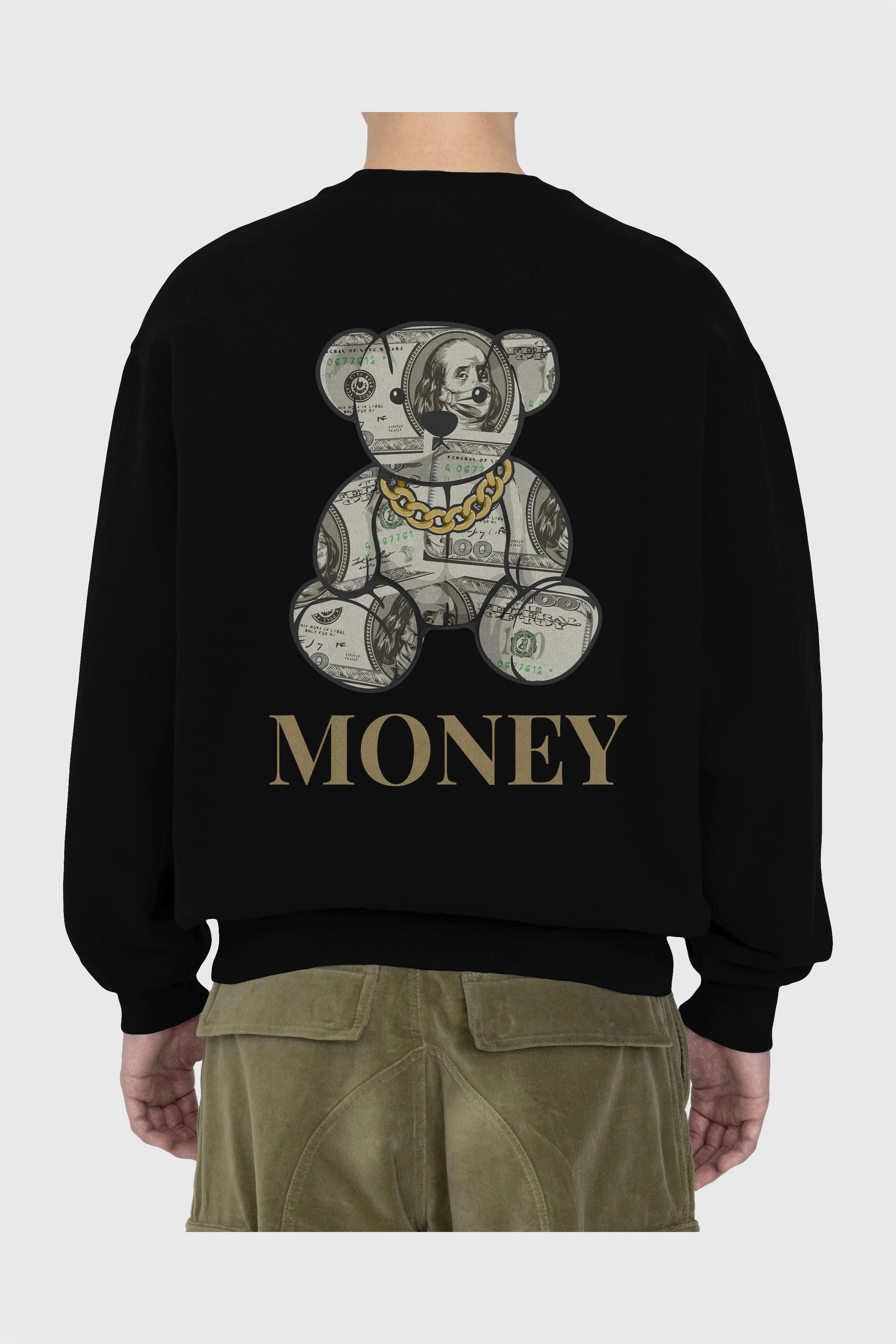 Teddy Bear Money Arka Baskılı Oversize Sweatshirt Erkek Kadın Unisex
