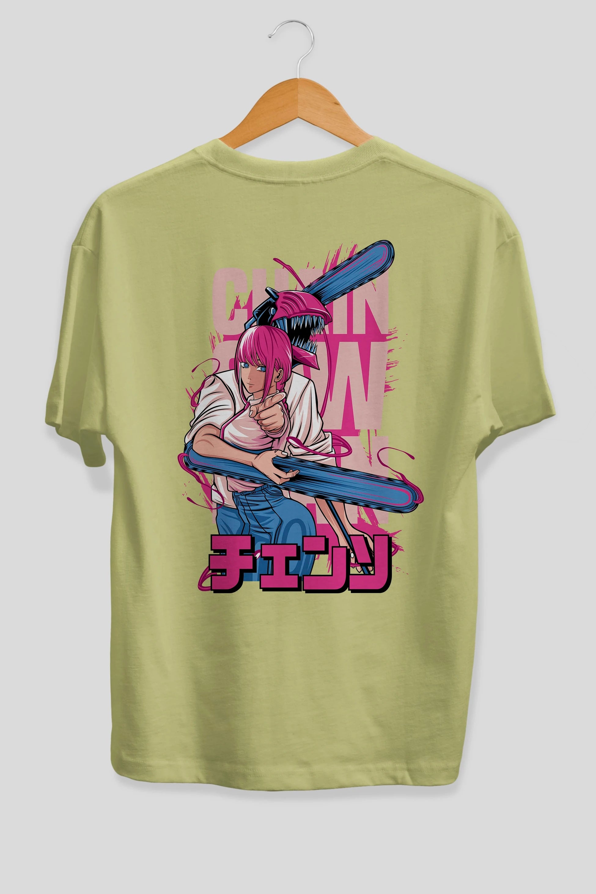 DENJI and MAKIMA Anime Arka Baskılı Oversize t-shirt Erkek Kadın Unisex