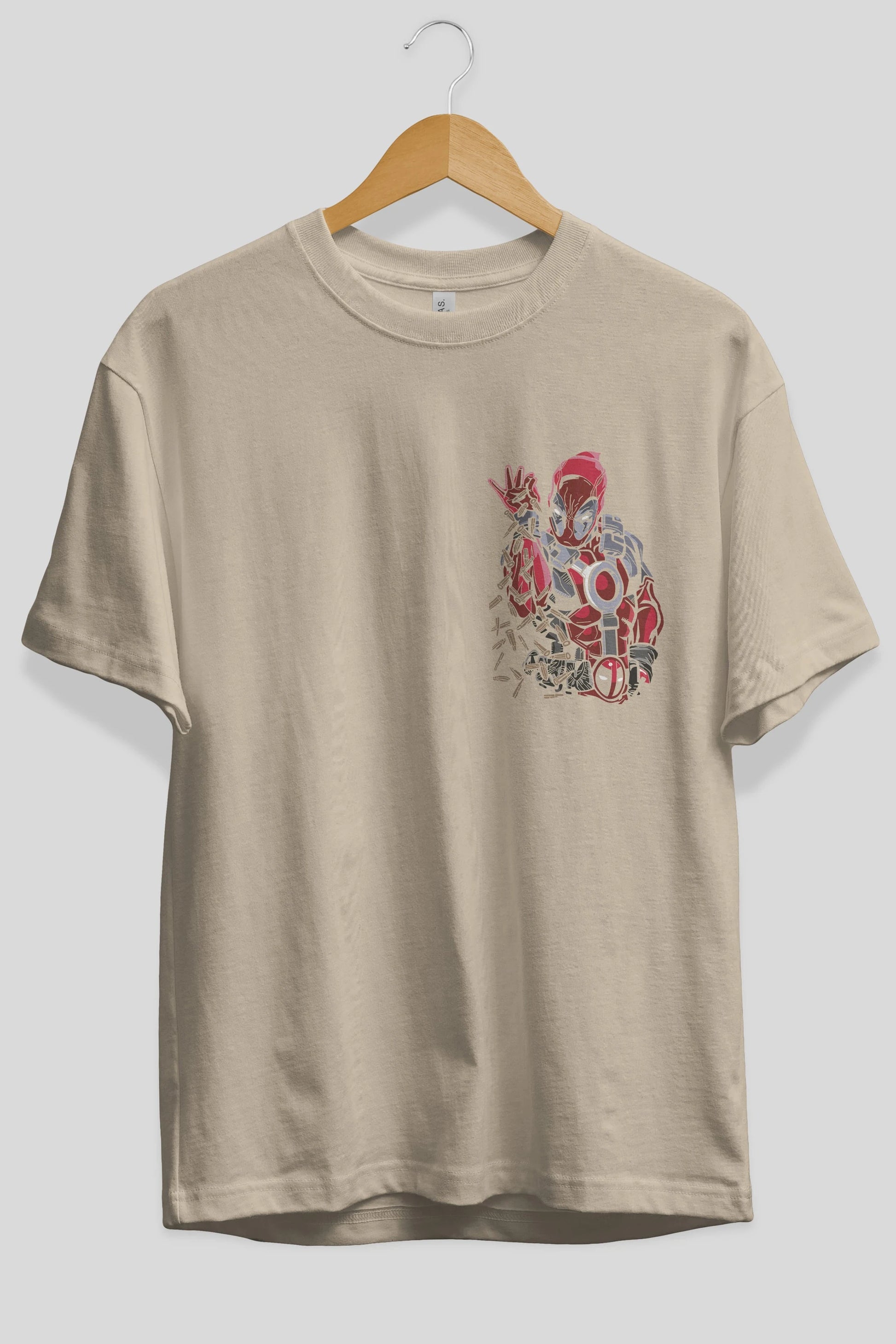 Deadpool (2) Ön Sol Baskılı Oversize t-shirt Erkek Kadın Unisex %100 Pamuk Bisiklet Yaka tişort