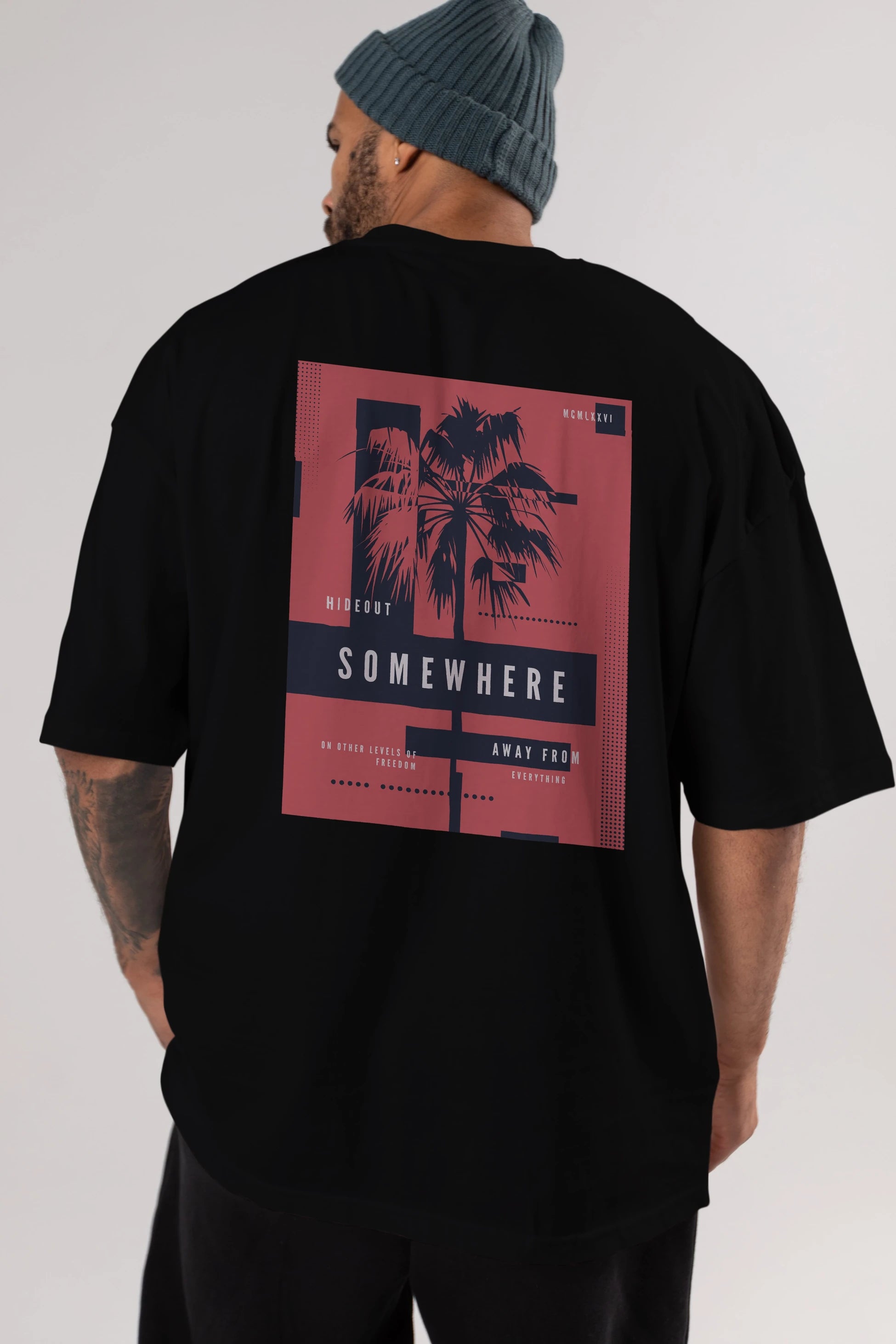 Hideout Somewhere Arka Baskılı Oversize t-shirt Erkek Kadın Unisex