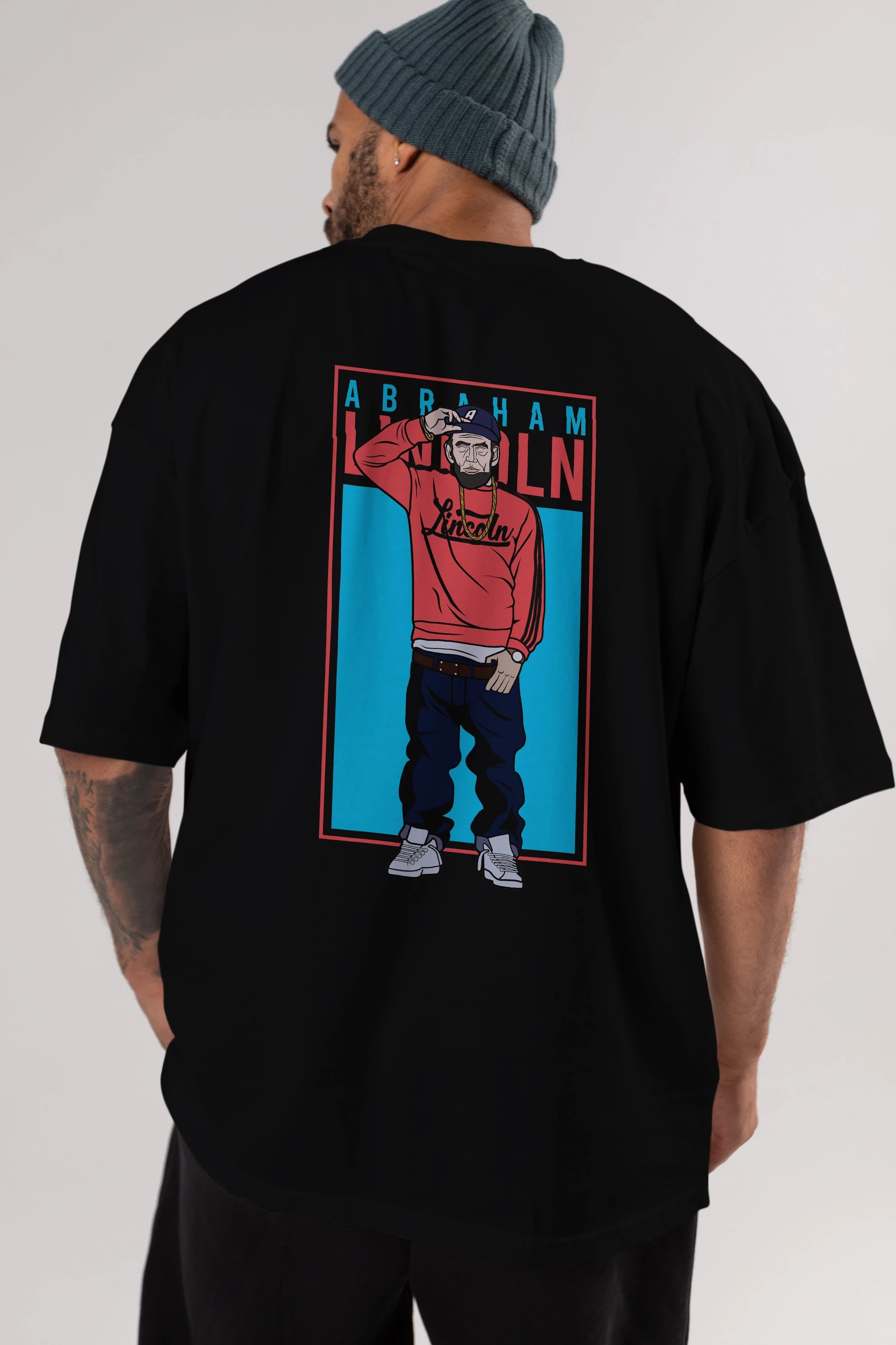 Abraham Lincoln Arka Baskılı Oversize t-shirt Erkek Kadın Unisex %100 Pamuk tişort