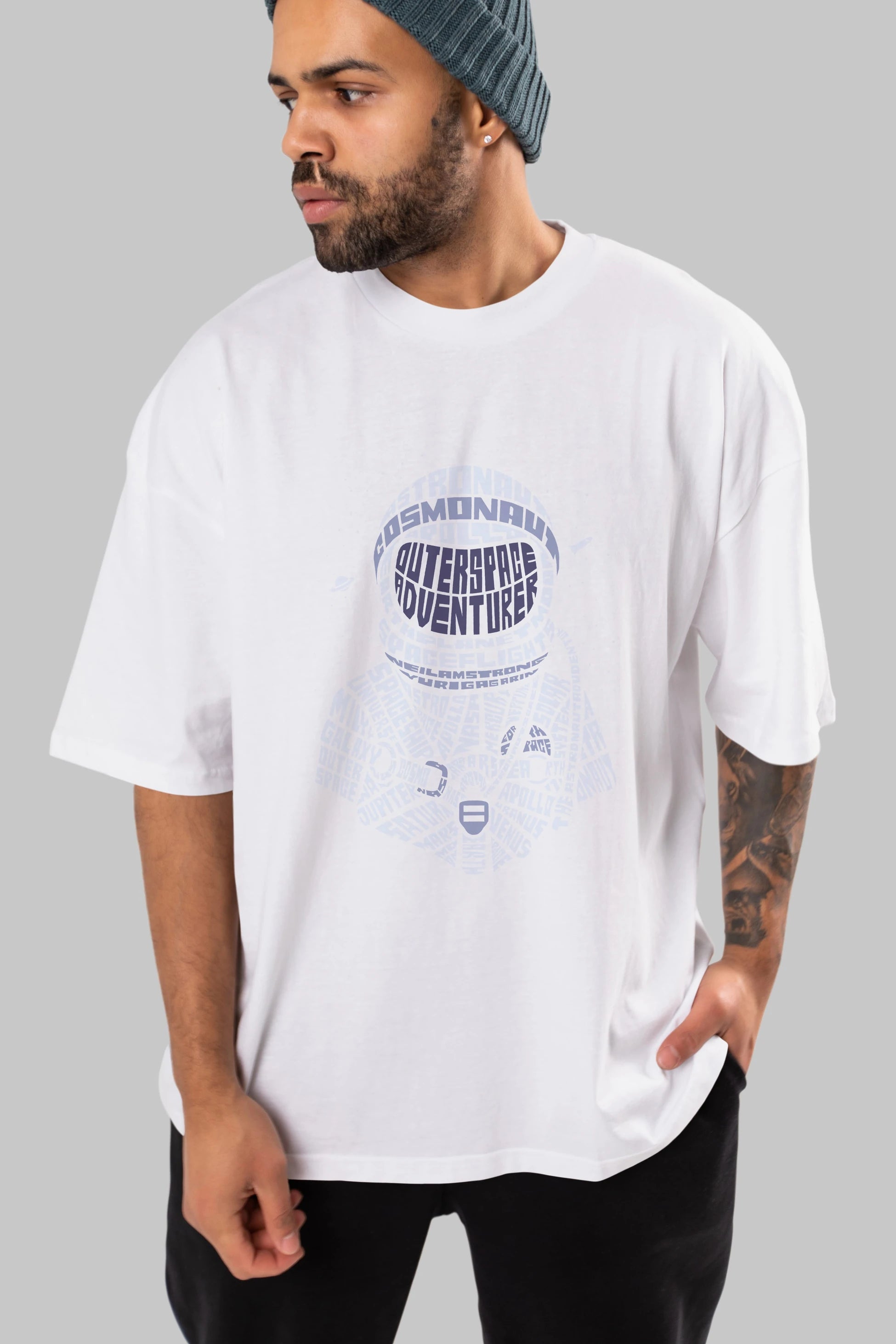 Astronaut Ön Baskılı Oversize t-shirt %100 pamuk Erkek Kadın Unisex