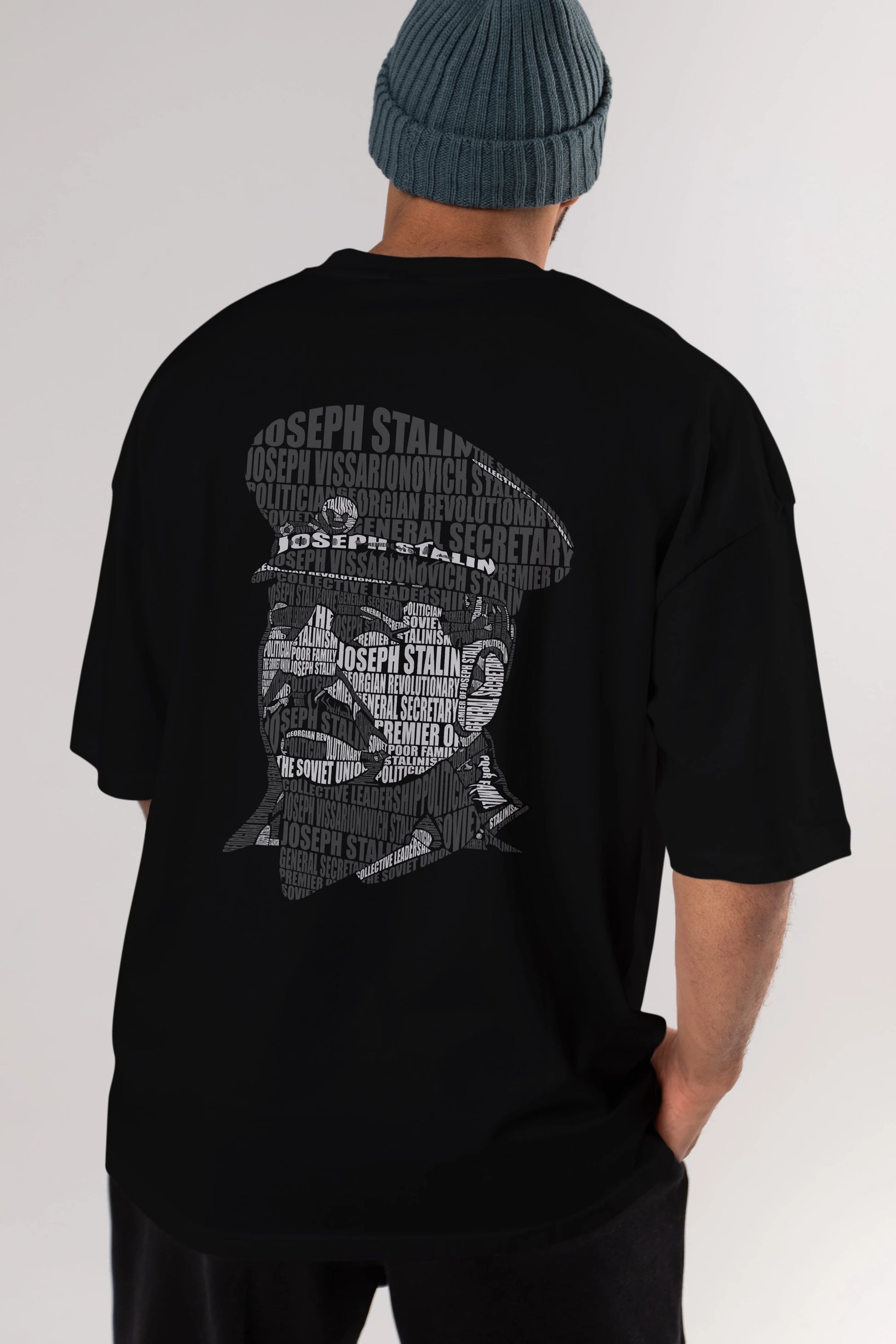 Joseph Stalin Calligram Arka Baskılı Oversize t-shirt %100 pamuk Erkek Kadın Unisex