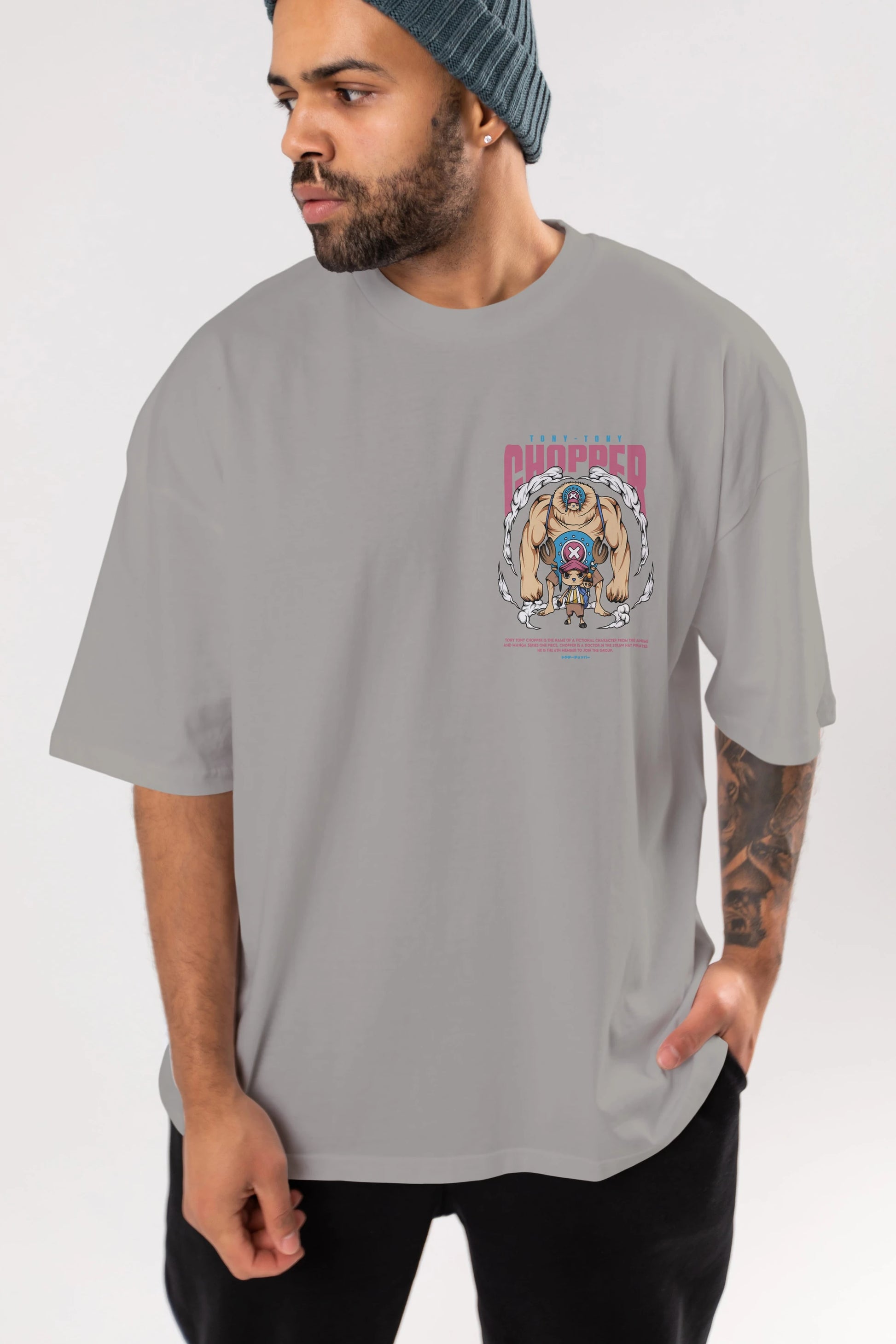 Tony Tony Chopper Ön Sol Baskılı Oversize t-shirt Erkek Kadın Unisex %100 Pamuk Bisiklet Yaka tişort