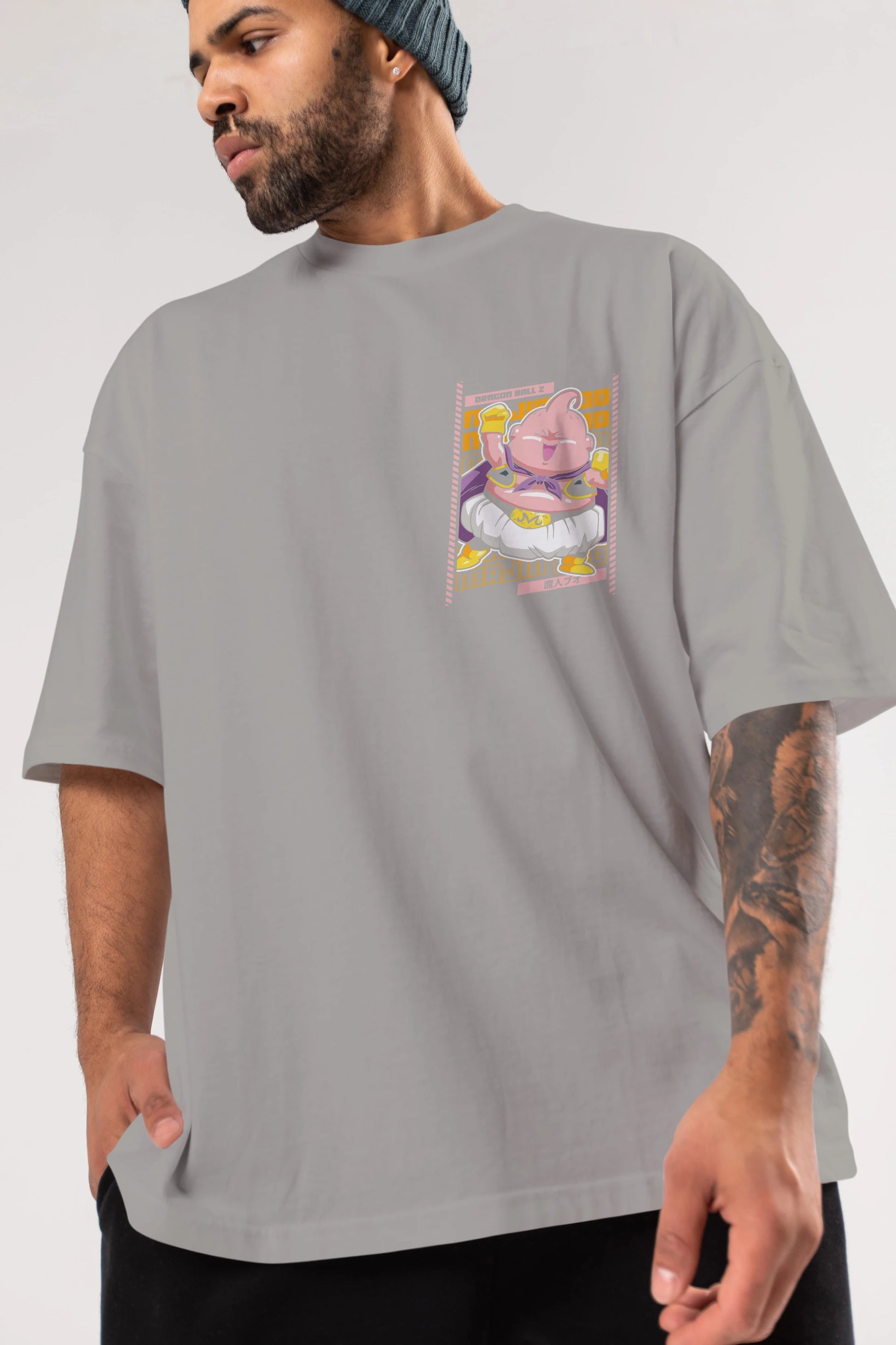 MAJIN BOO1 Ön Sol Baskılı Oversize t-shirt Erkek Kadın Unisex %100 Pamuk Bisiklet Yaka tişort