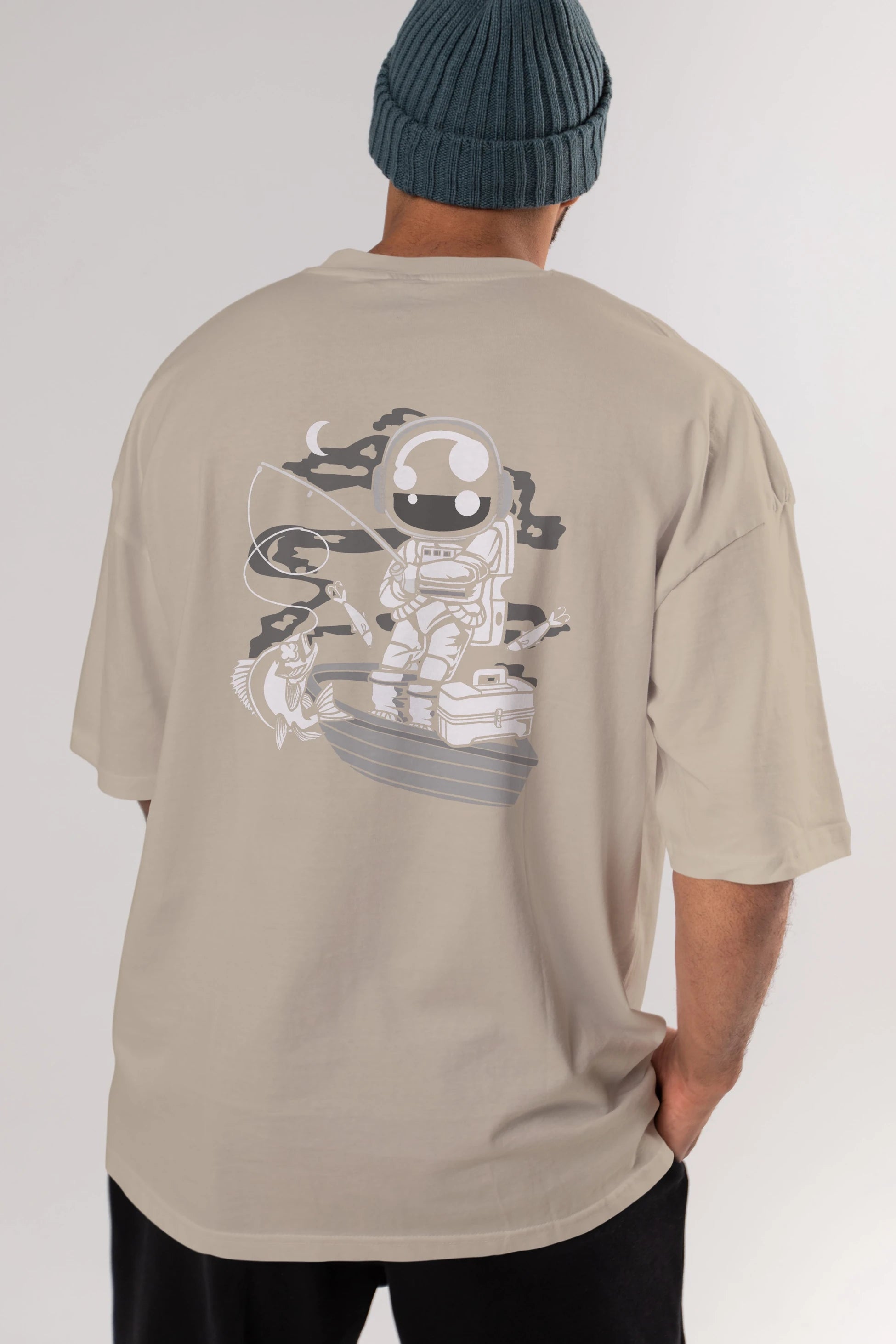 Astronaut Fisherman Arka Baskılı Oversize t-shirt Erkek Kadın Unisex