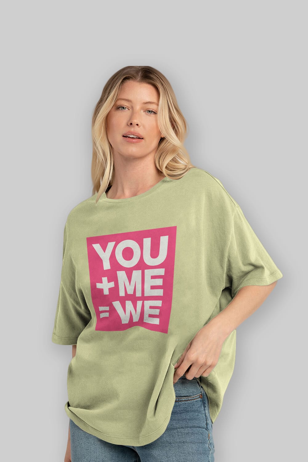 You Me We Yazılı Ön Baskılı Oversize t-shirt Erkek Kadın Unisex