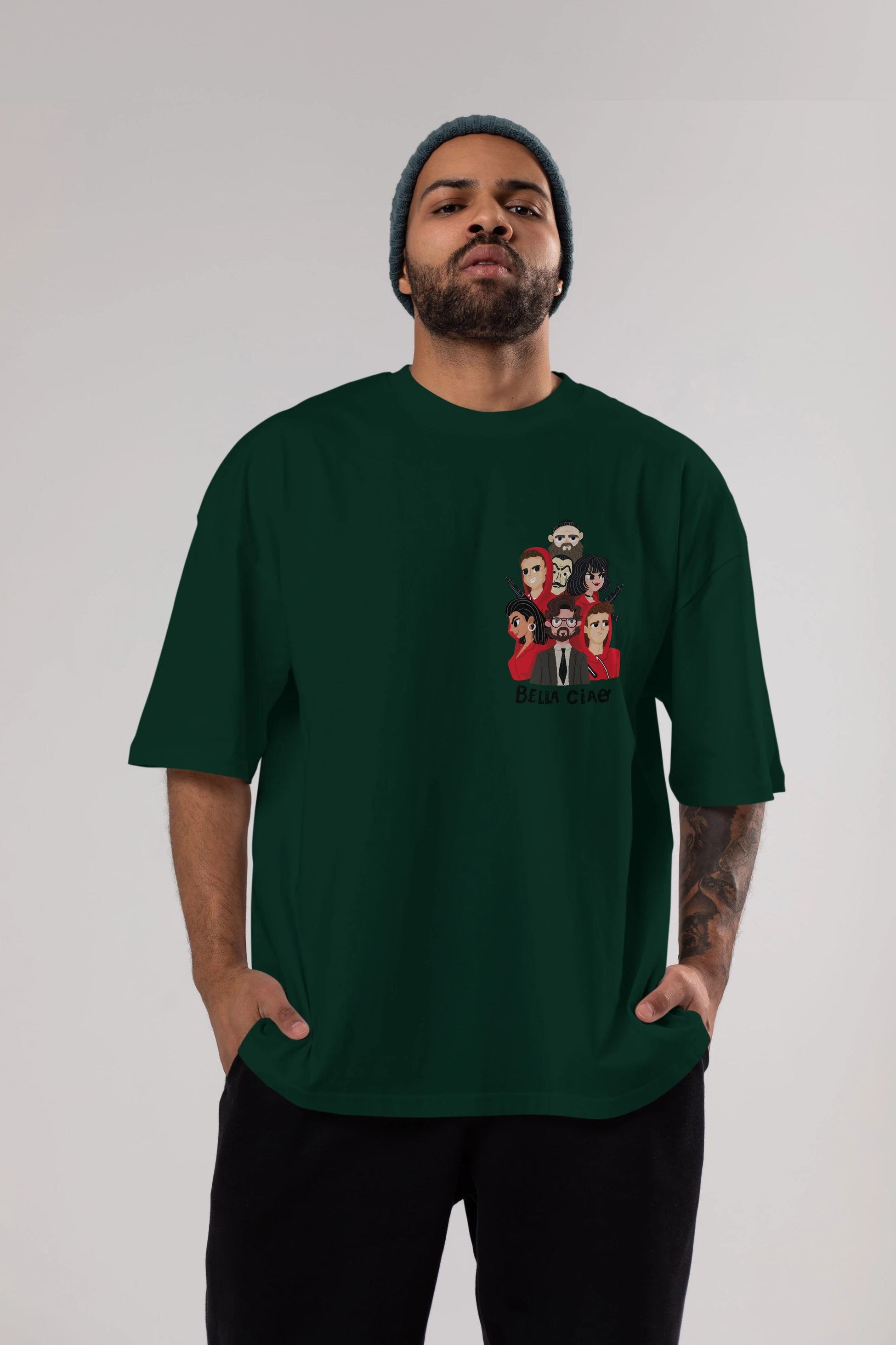 La Casa De Papel (13) Ön Sol Baskılı Oversize t-shirt Erkek Kadın Unisex %100 Pamuk Bisiklet Yaka tişort