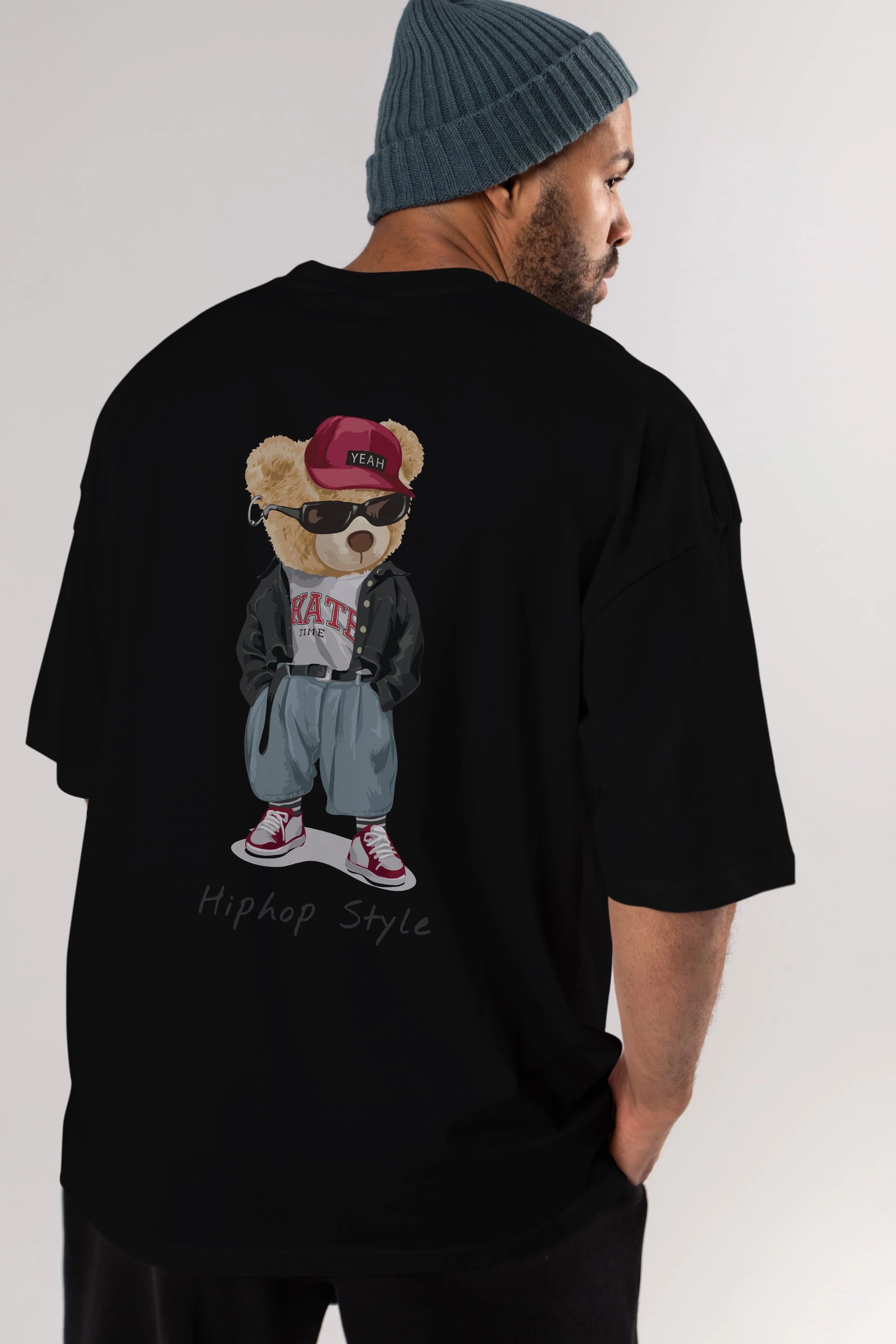 Teddy Bear Hiphop Style Arka Baskılı Oversize t-shirt Erkek Kadın Unisex %100 Pamuk