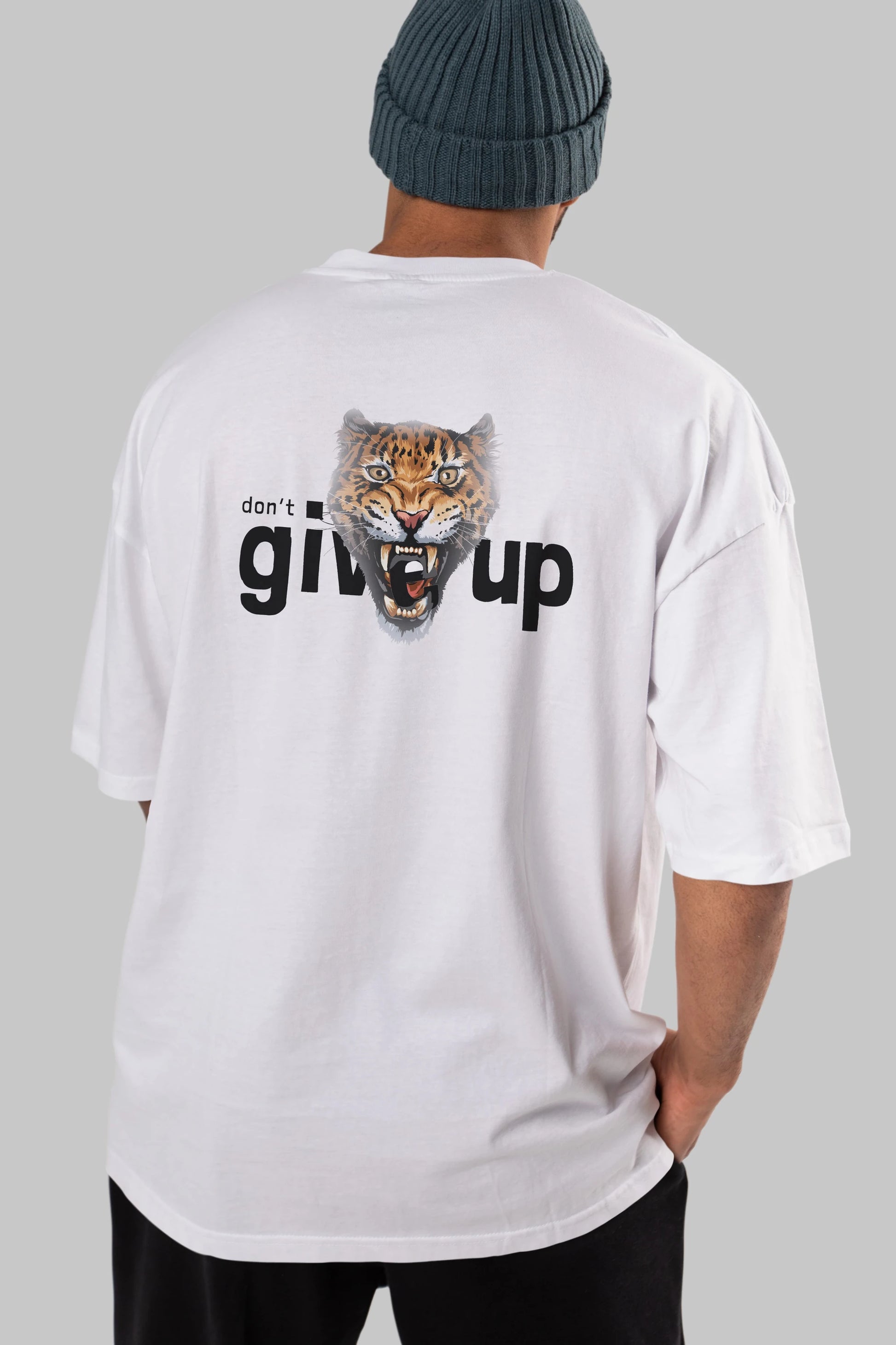 Teddy Bear Dont Give Up Arka Baskılı Oversize t-shirt Erkek Kadın Unisex %100 Pamuk