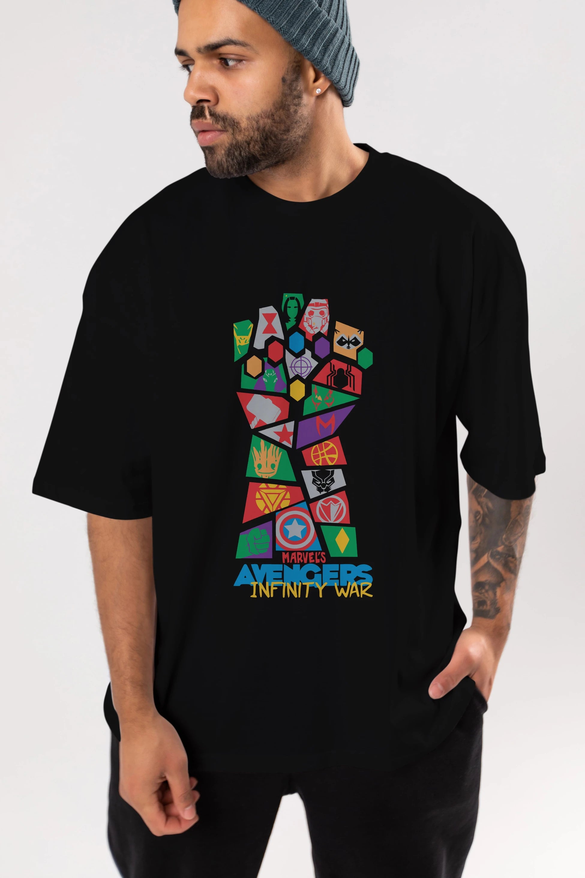 The Avengers Ön Baskılı Oversize t-shirt Erkek Kadın Unisex %100 Pamuk Bisiklet Yaka tişort