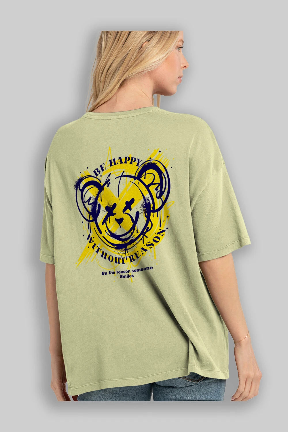 Be Happy Bear 2 Arka Baskılı Oversize t-shirt Erkek Kadın Unisex
