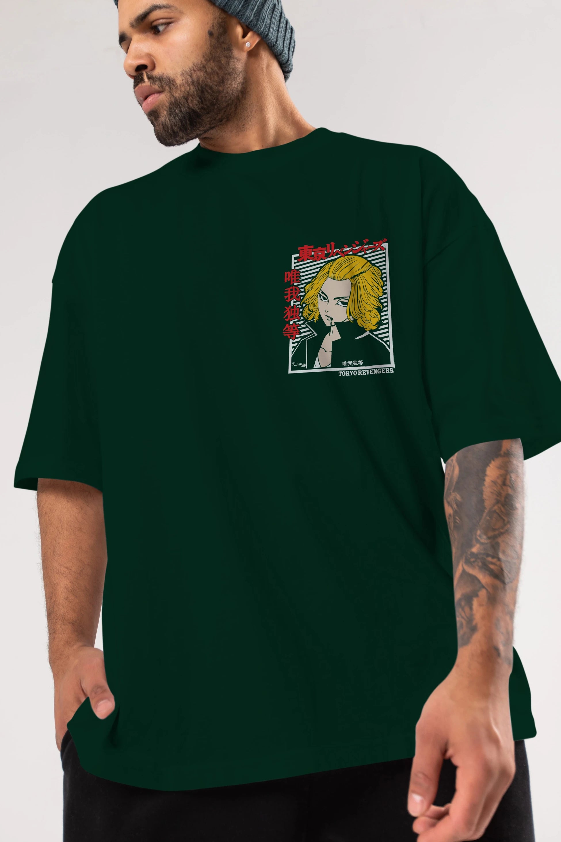 TokyoRev. M Ön Sol Baskılı Oversize t-shirt Erkek Kadın Unisex %100 Pamuk Bisiklet Yaka tişort