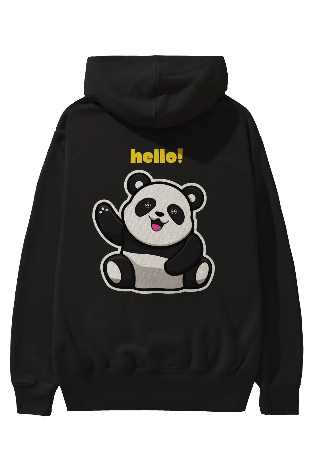Hello Panda Arka Baskılı Oversize Hoodie Kapüşonlu Sweatshirt Erkek Kadın Unisex