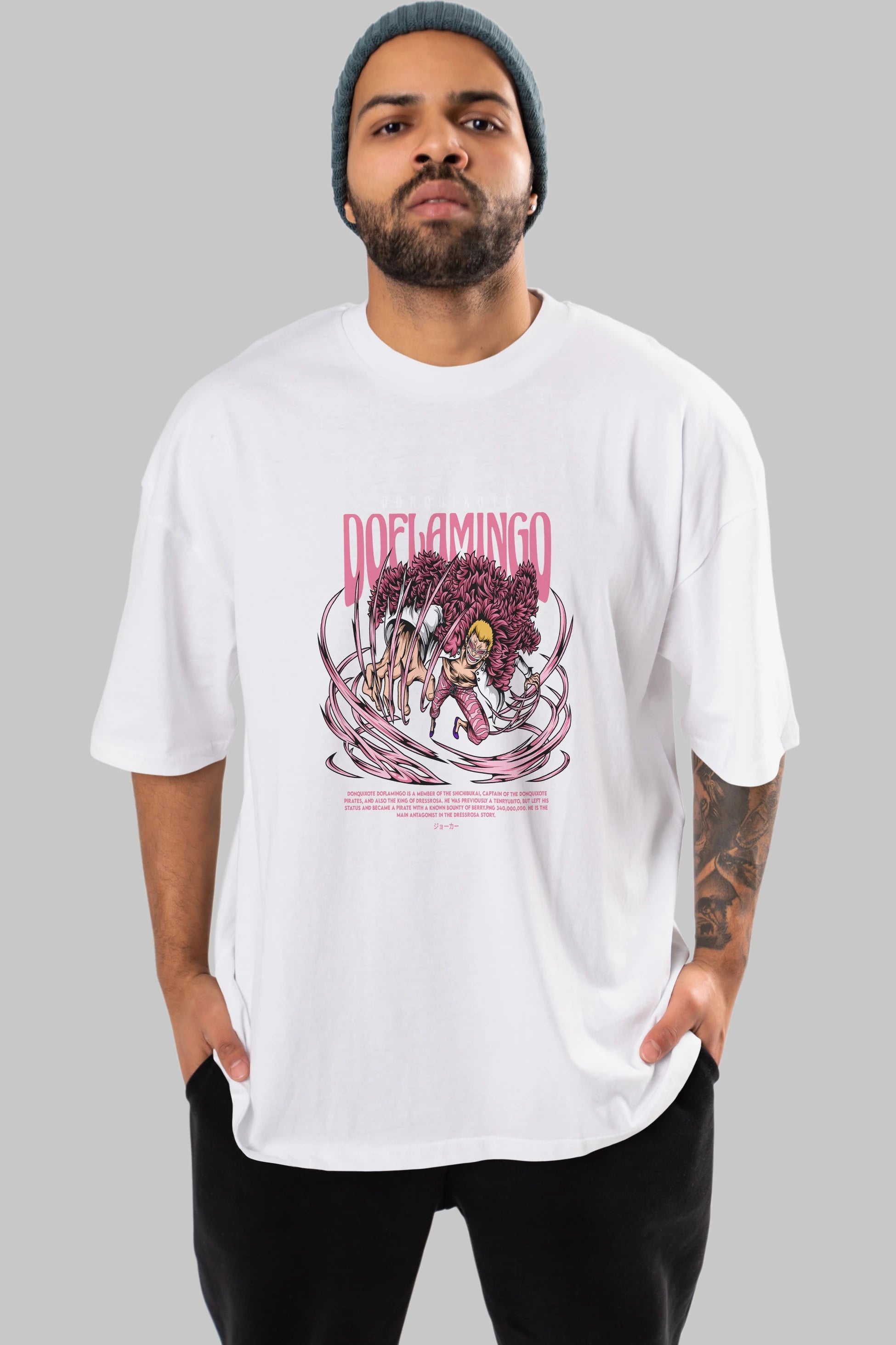 Doflamingo Anime Ön Baskılı Oversize t-shirt %100 pamuk Erkek Kadın Unisex