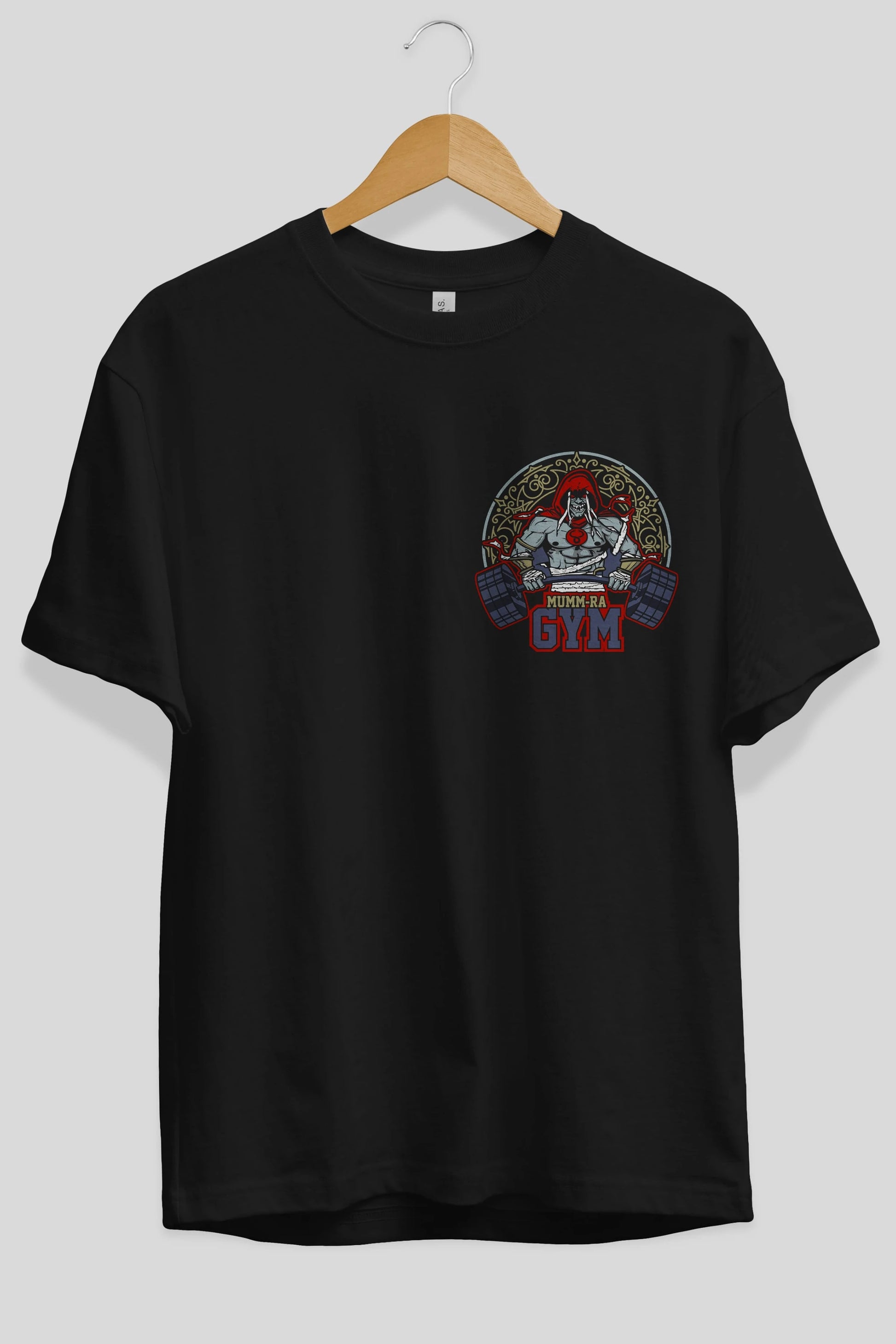 Mumm-ra GYM Ön Sol Baskılı Oversize t-shirt Erkek Kadın Unisex %100 Pamuk Bisiklet Yaka tişort