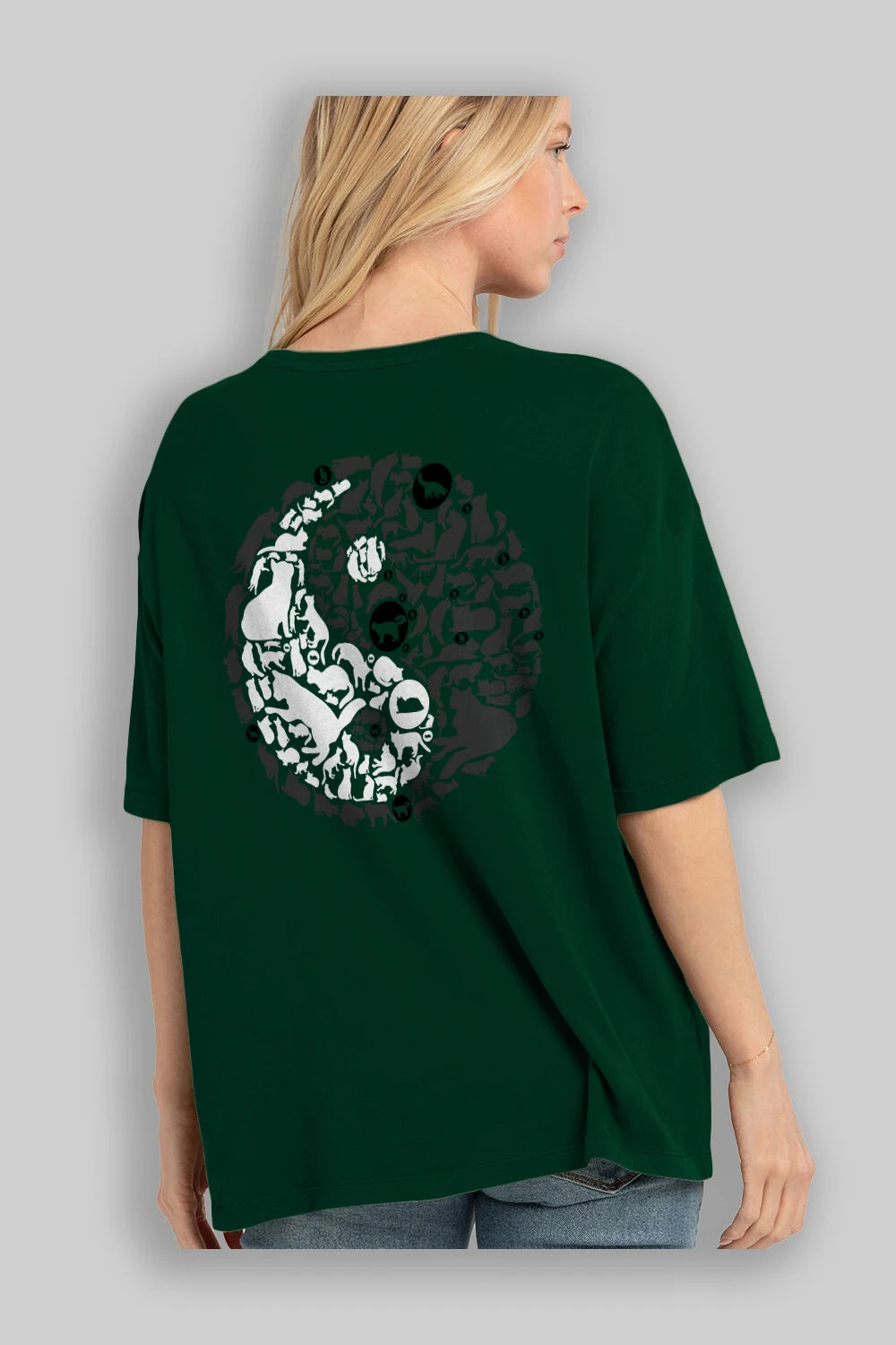 YinYang Cats Arka Baskılı Oversize t-shirt %100 pamuk Erkek Kadın Unisex