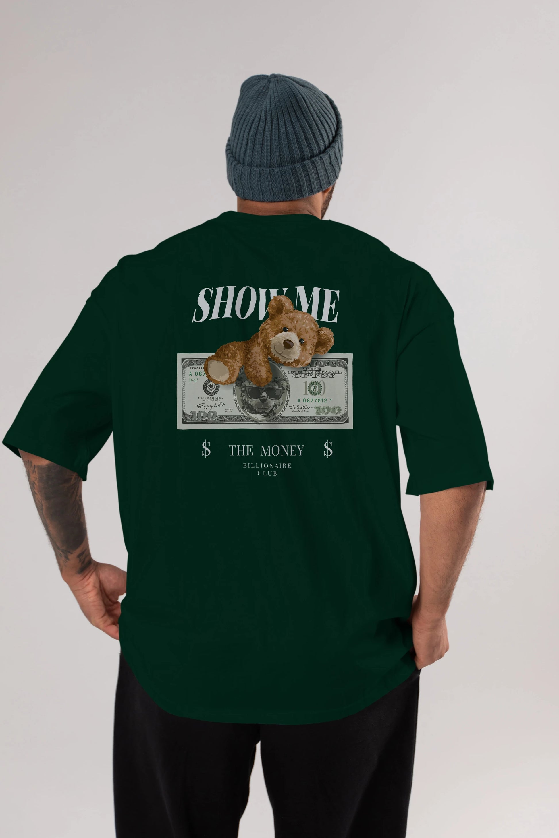 Teddy Bear The Money Arka Baskılı Oversize t-shirt Erkek Kadın Unisex %100 Pamuk