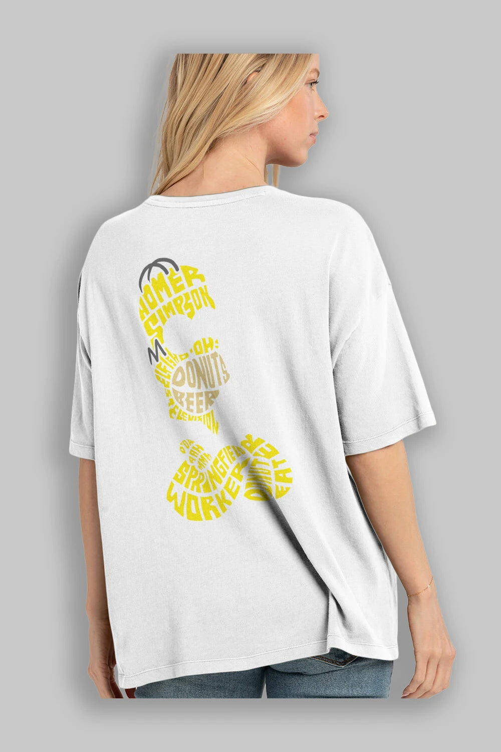 Homer Simpson Arka Baskılı Oversize t-shirt %100 pamuk Erkek Kadın Unisex