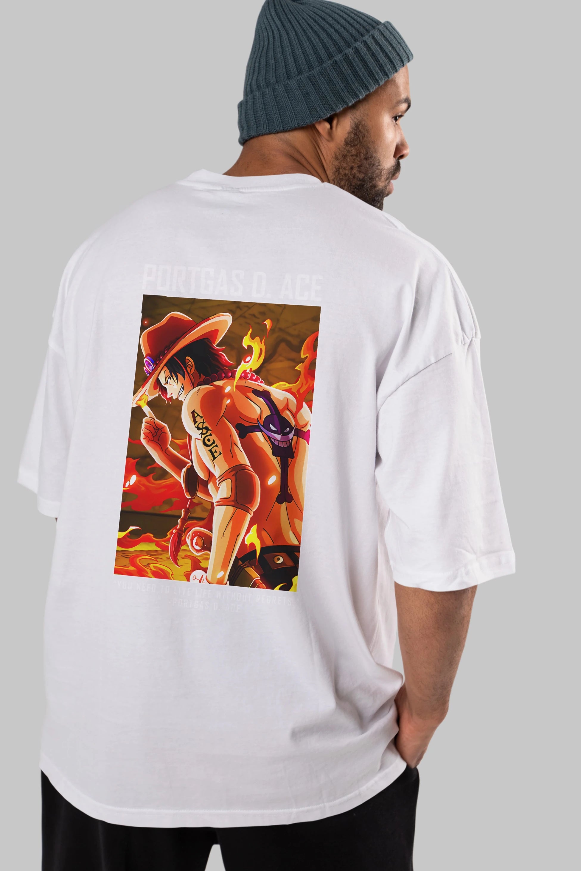 Portgas D. Ace Anime Arka Baskılı Oversize t-shirt Erkek Kadın Unisex %100 pamuk tişort