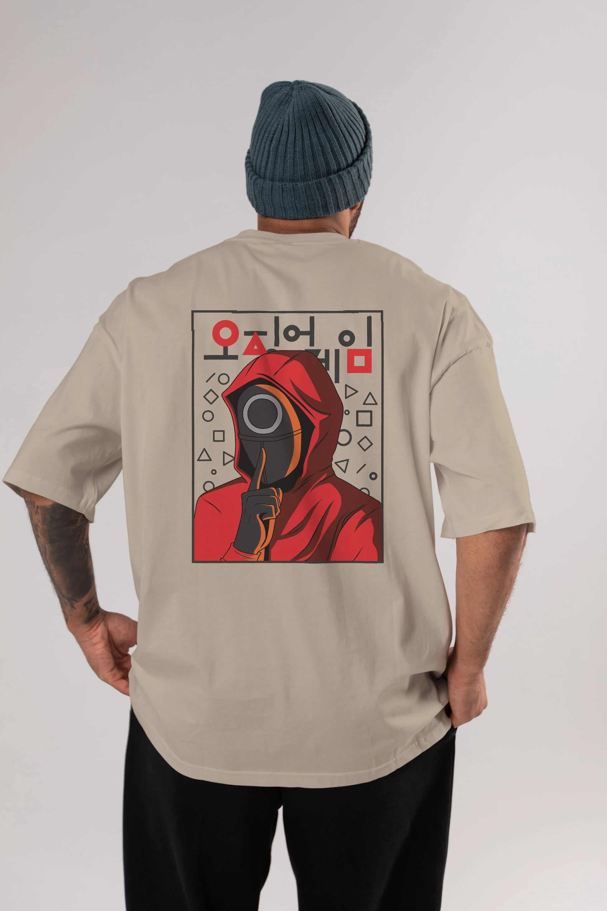 Squid Game (5) Arka Baskılı Oversize t-shirt Erkek Kadın Unisex %100 Pamuk Bisiklet Yaka tişort