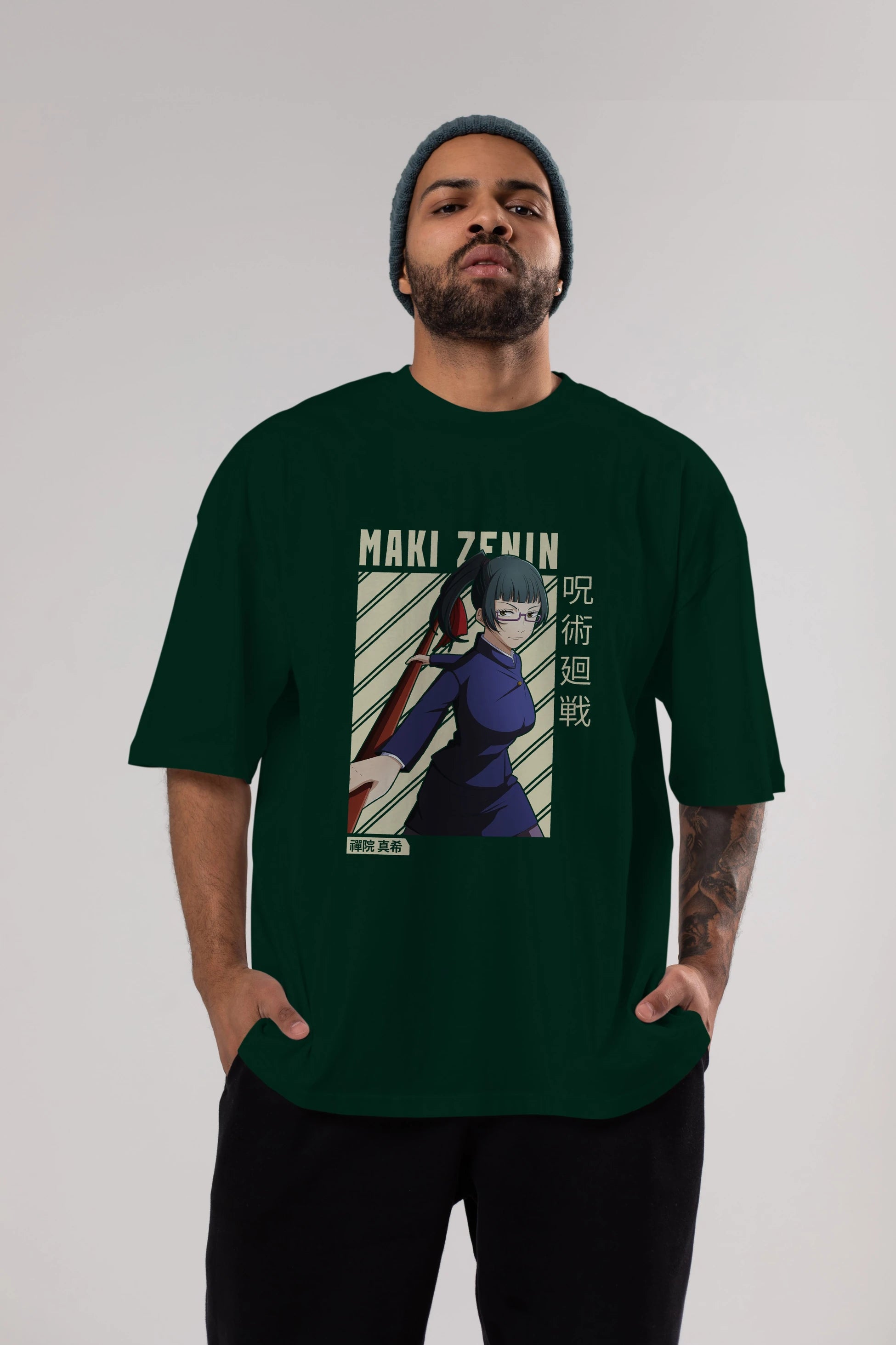 Maki Zenin CHAİNSAWMAN Anime Ön Baskılı Oversize t-shirt %100 pamuk Erkek Kadın Unisex