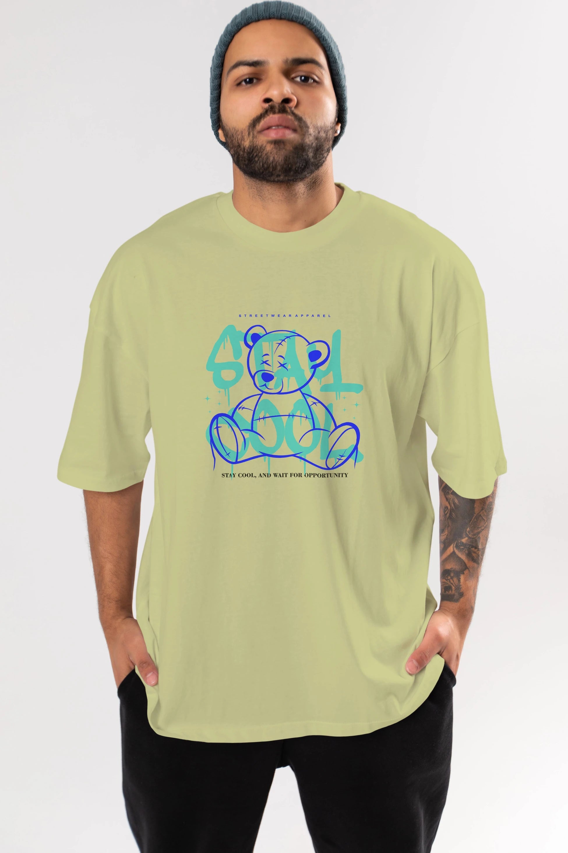 Teddy Bear Stay Cool 2 Ön Baskılı Oversize t-shirt Erkek Kadın Unisex