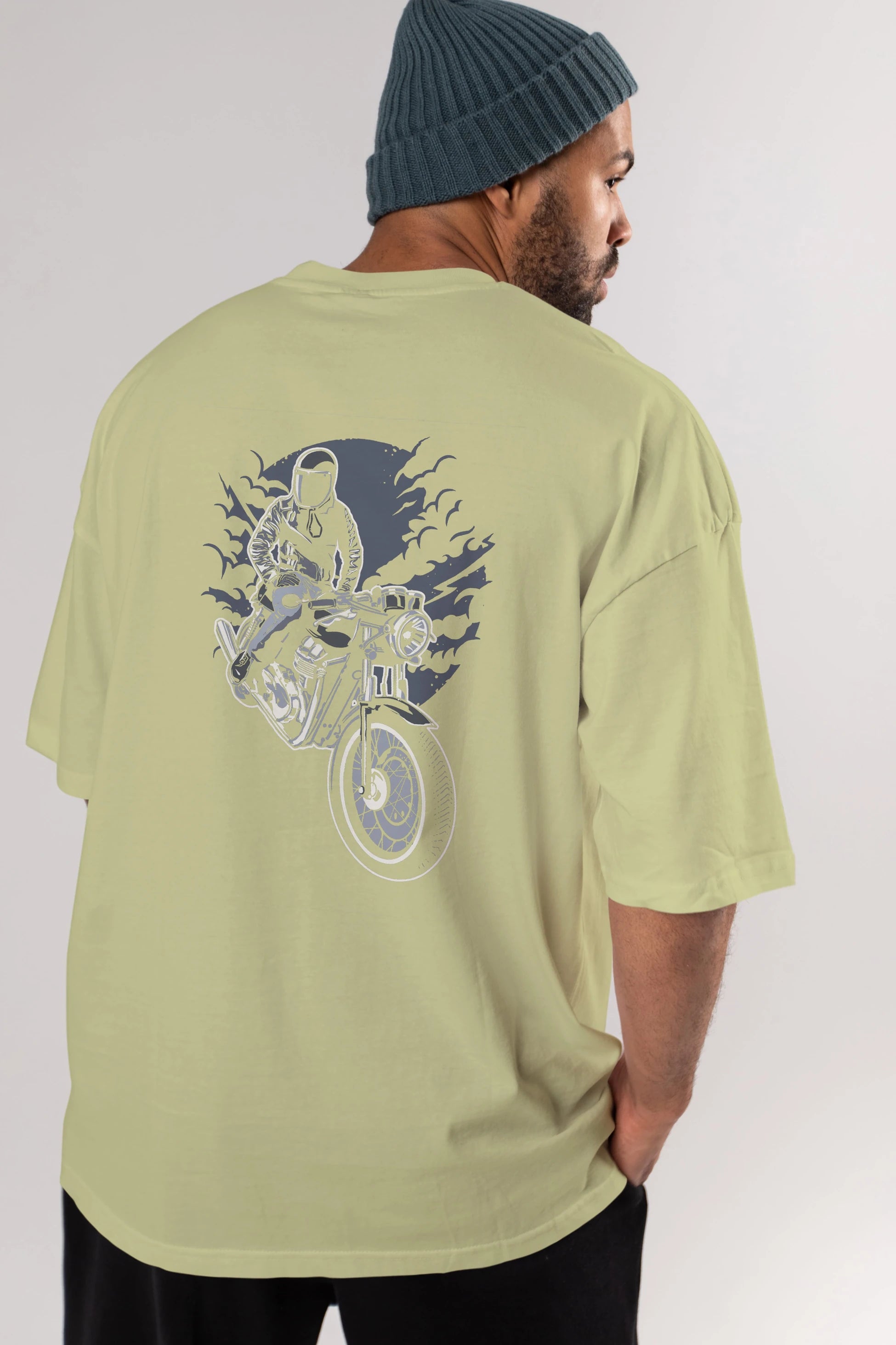 Night Rider Arka Baskılı Oversize t-shirt Erkek Kadın Unisex %100 Pamuk