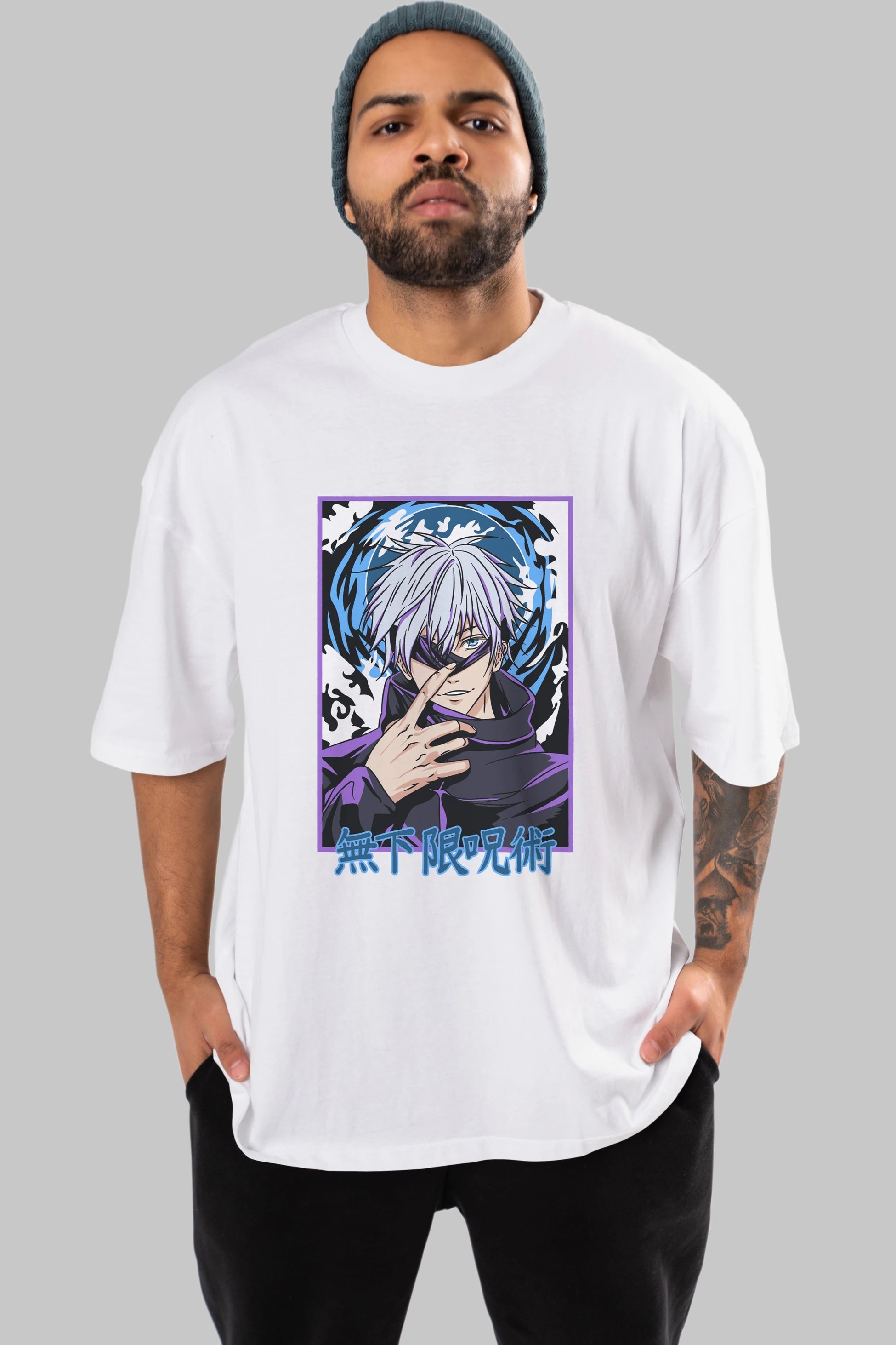 SATORU GOJO 3 Anime Ön Baskılı Oversize t-shirt %100 pamuk Erkek Kadın Unisex