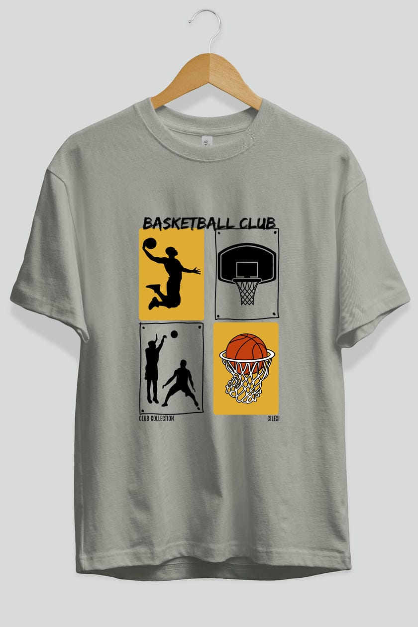 Basketball Club ön Baskılı Oversize t-shirt Erkek Kadın %100 Pamuk Bisiklet Yaka tişort