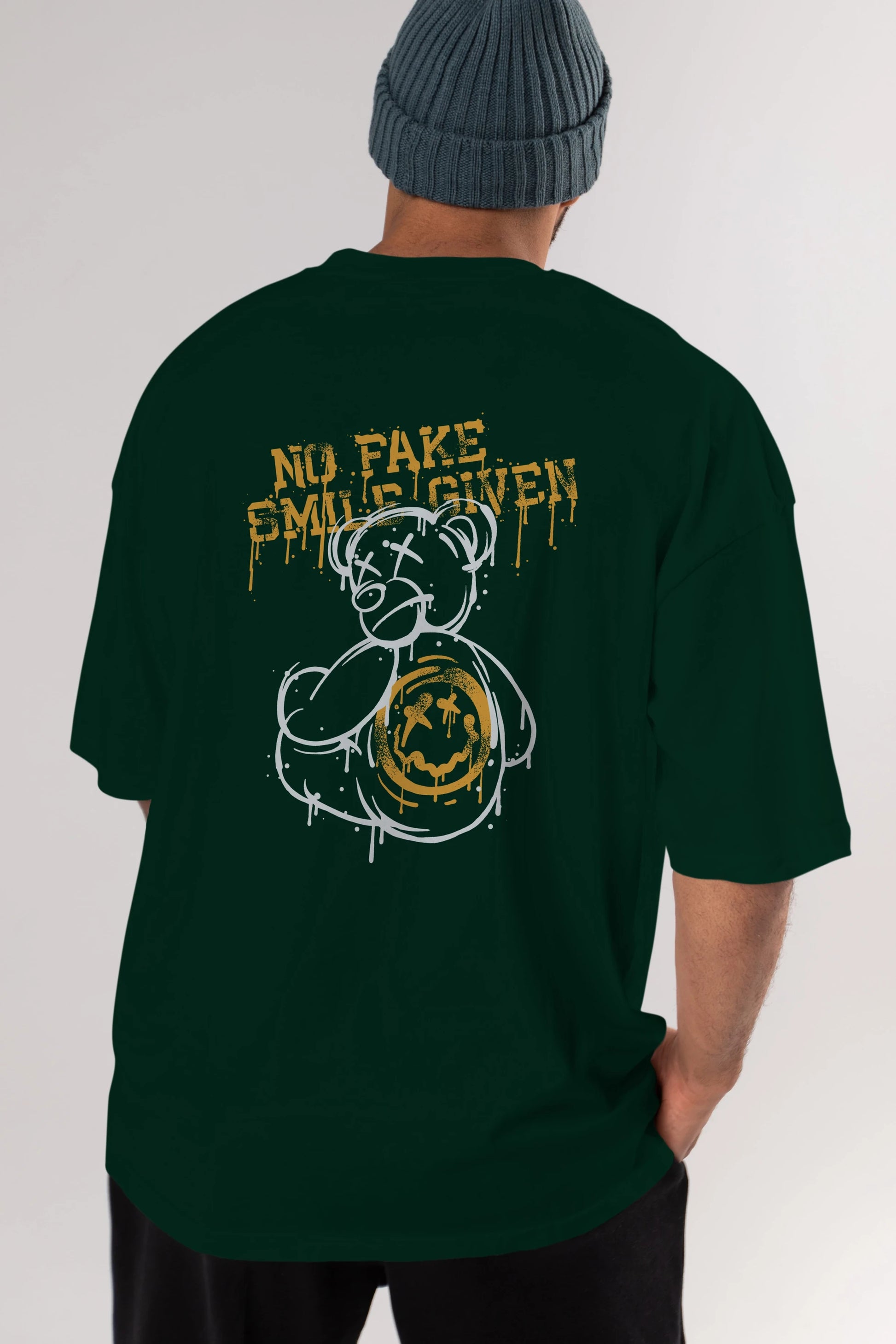 No Fake Smile Given Bear Arka Baskılı Oversize t-shirt Erkek Kadın Unisex