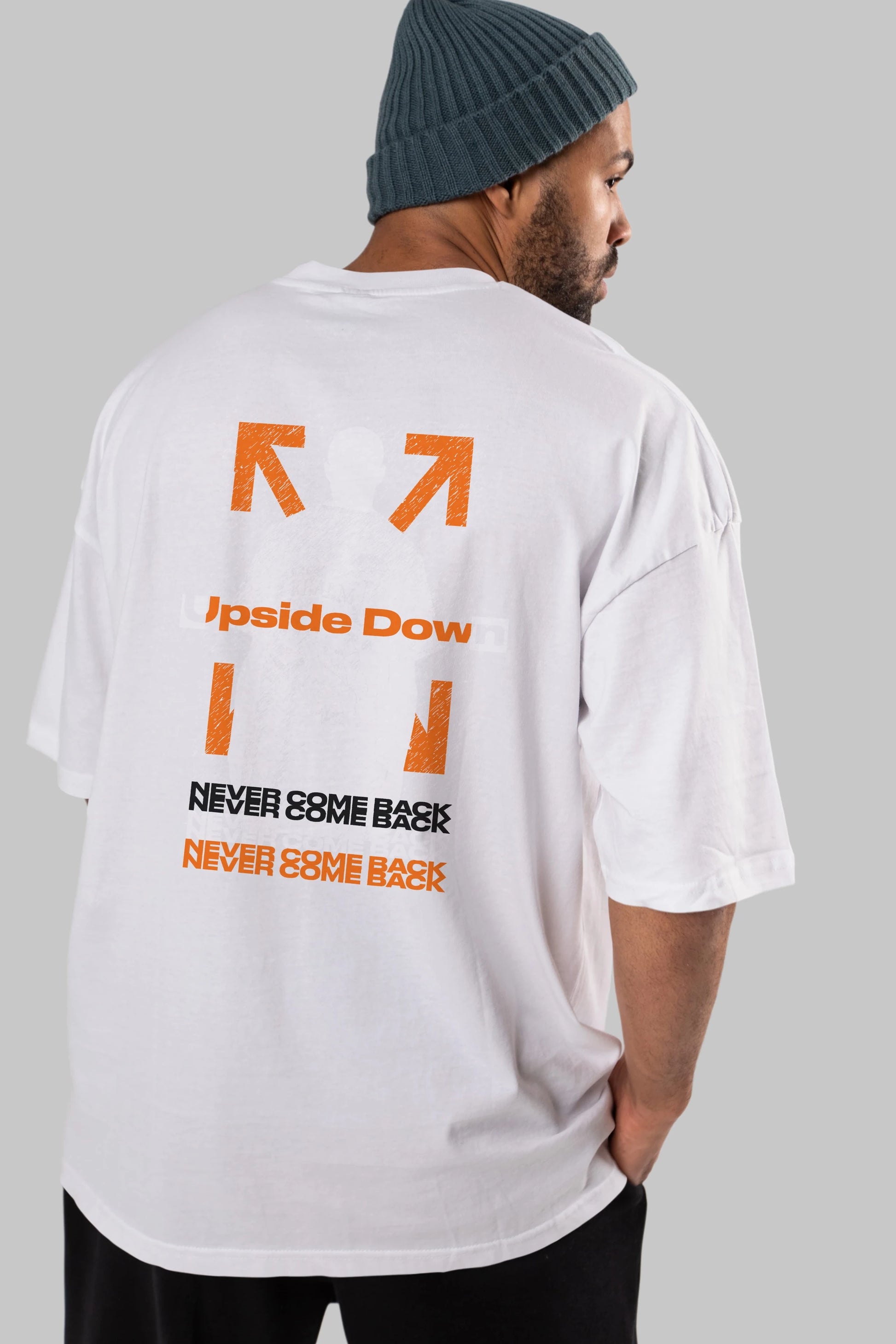 Upside Down Arka Baskılı Oversize t-shirt Erkek Kadın Unisex