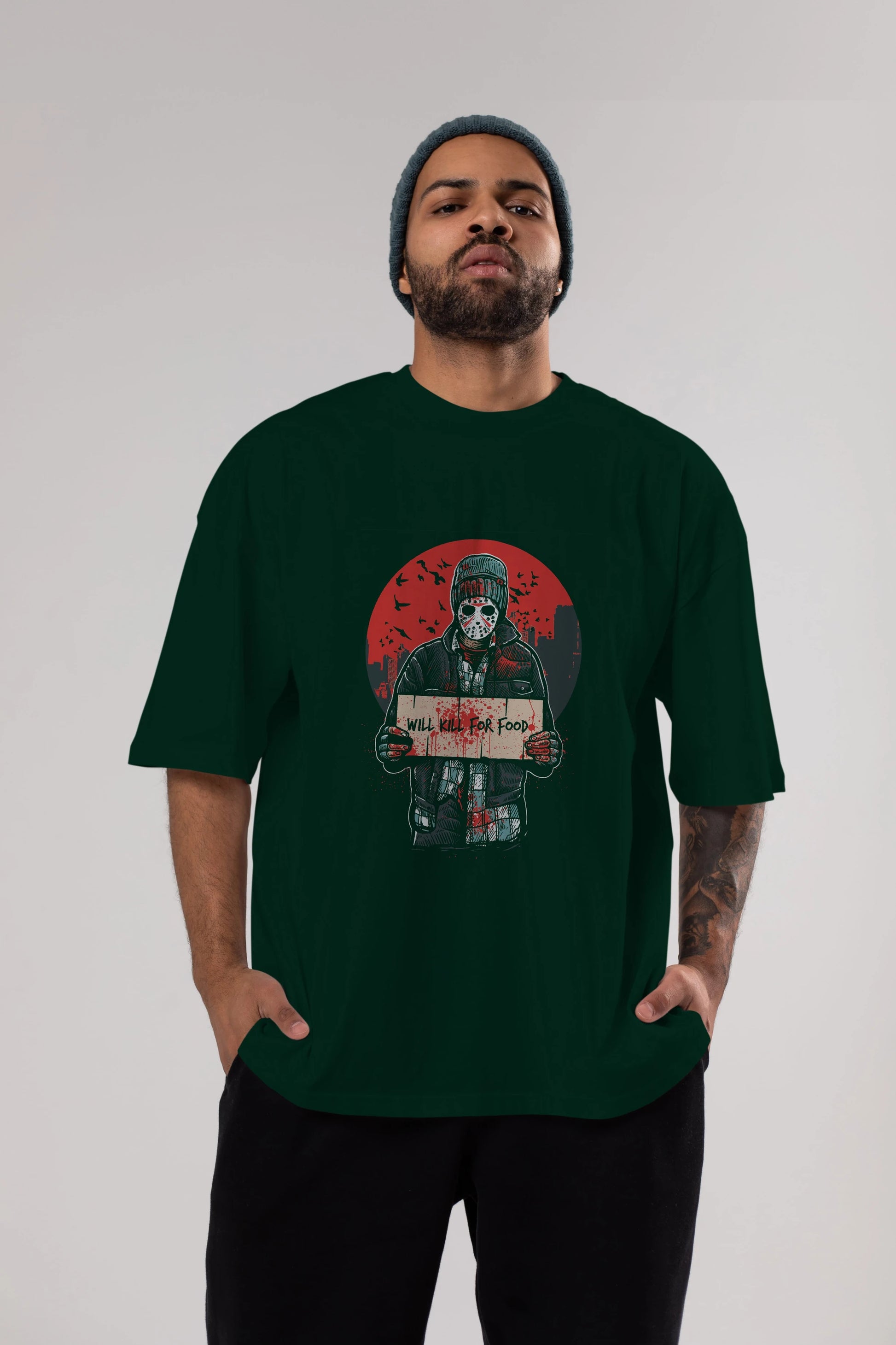 Kill For Food Ön Baskılı Oversize t-shirt Erkek Kadın Unisex %100 Pamuk tişort
